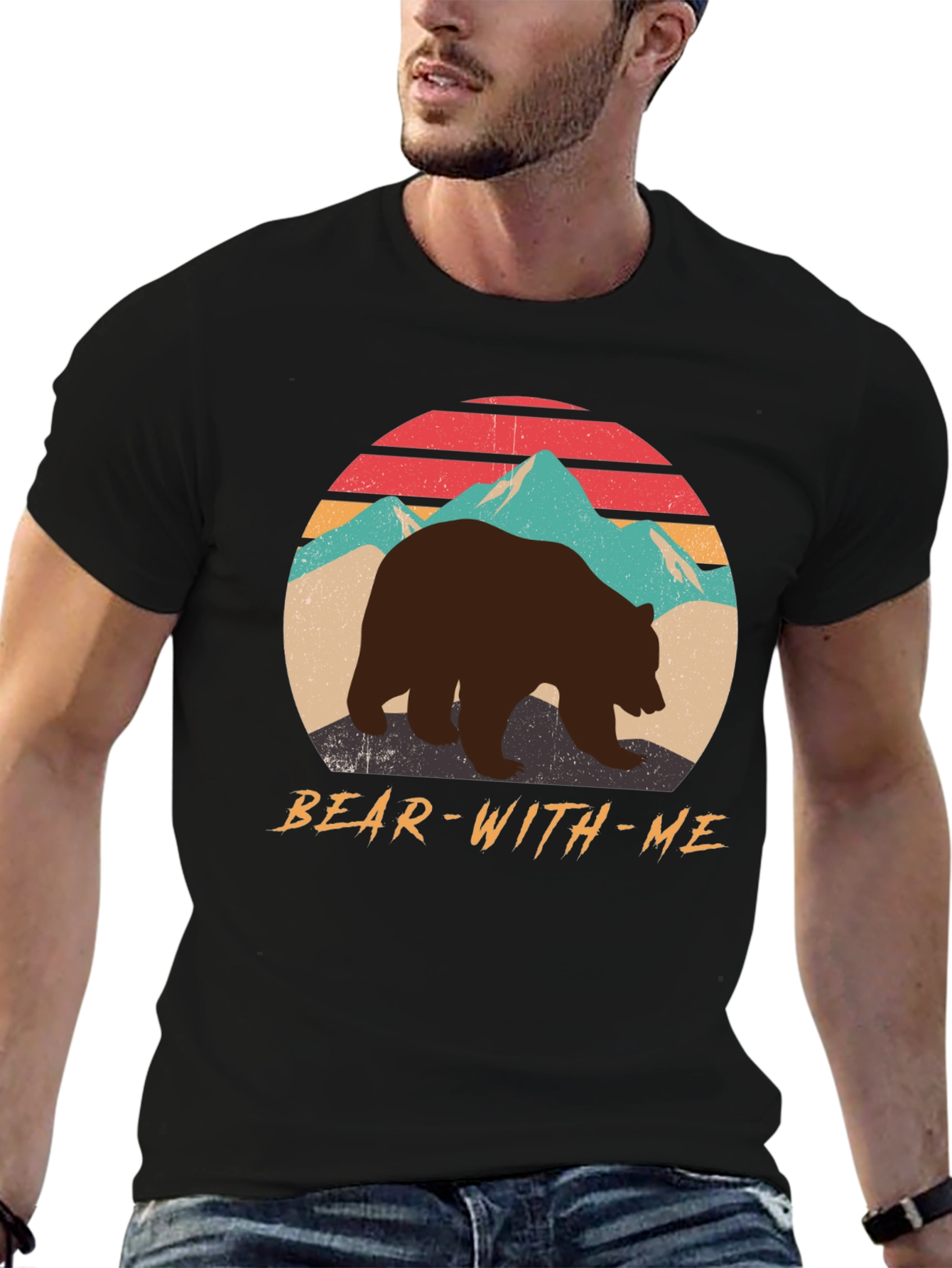 Bear With Me Graphic Tee - Retro Mountain Design