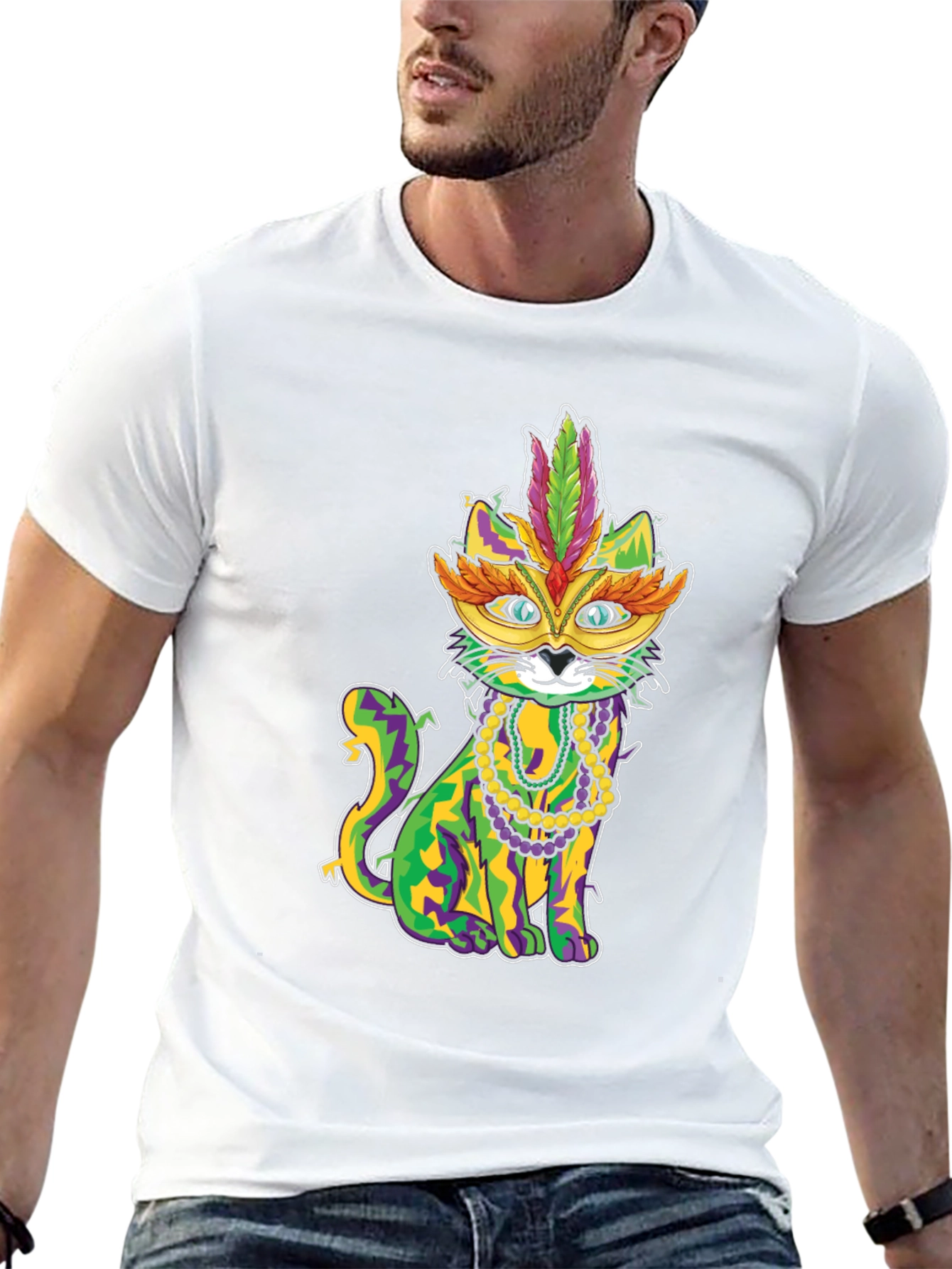Mardi Gras Cat T-Shirt - Festive Feline Tee