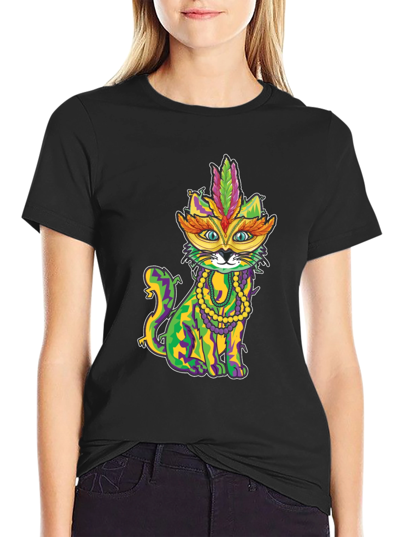 Mardi Gras Cat T-Shirt - Festive Feline Tee
