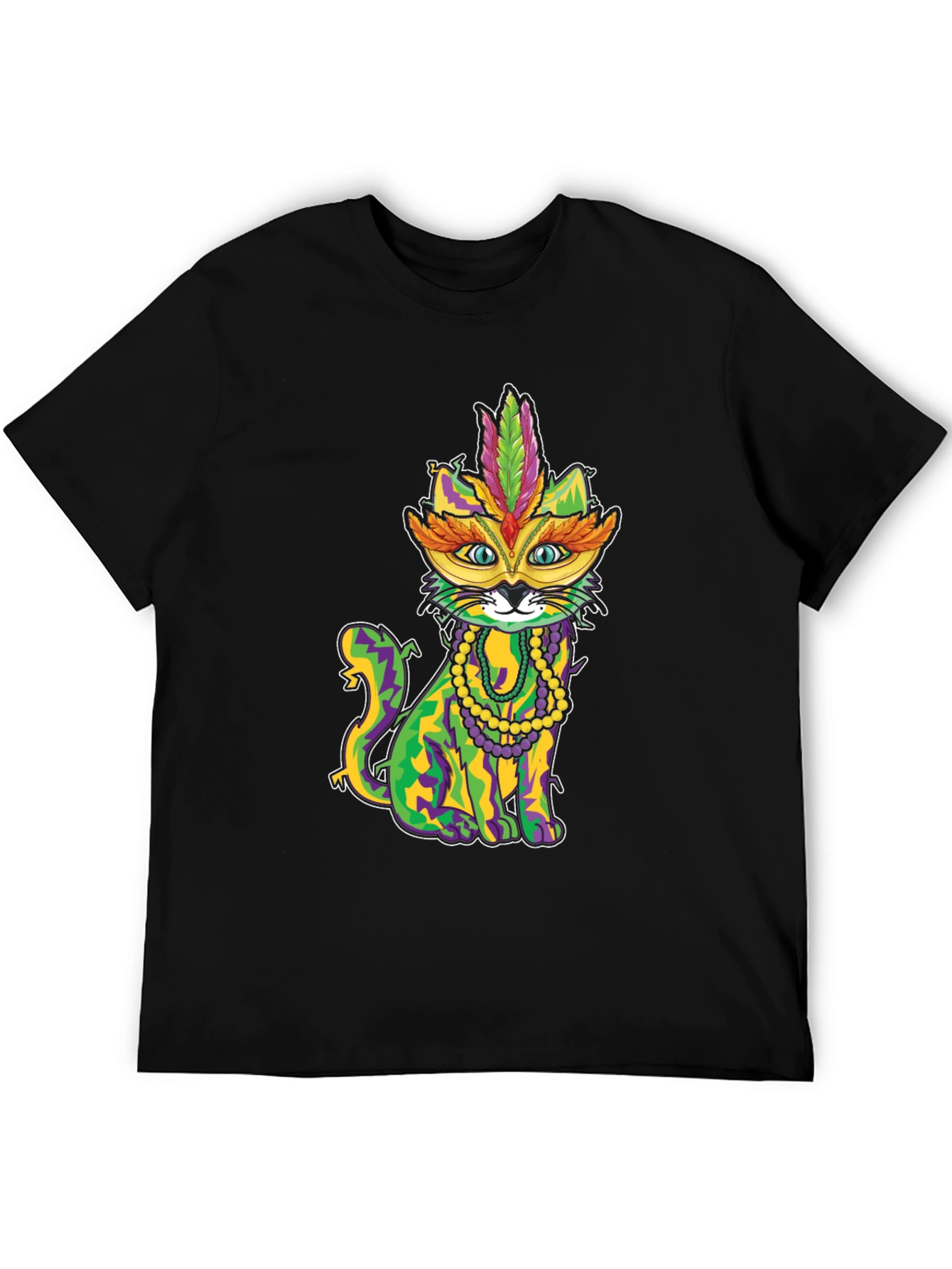 Mardi Gras Cat T-Shirt - Festive Feline Tee