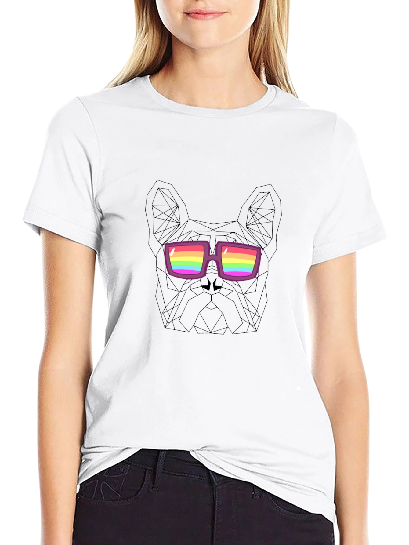 Cool Dog Tee - Geometric Rainbow Glasses