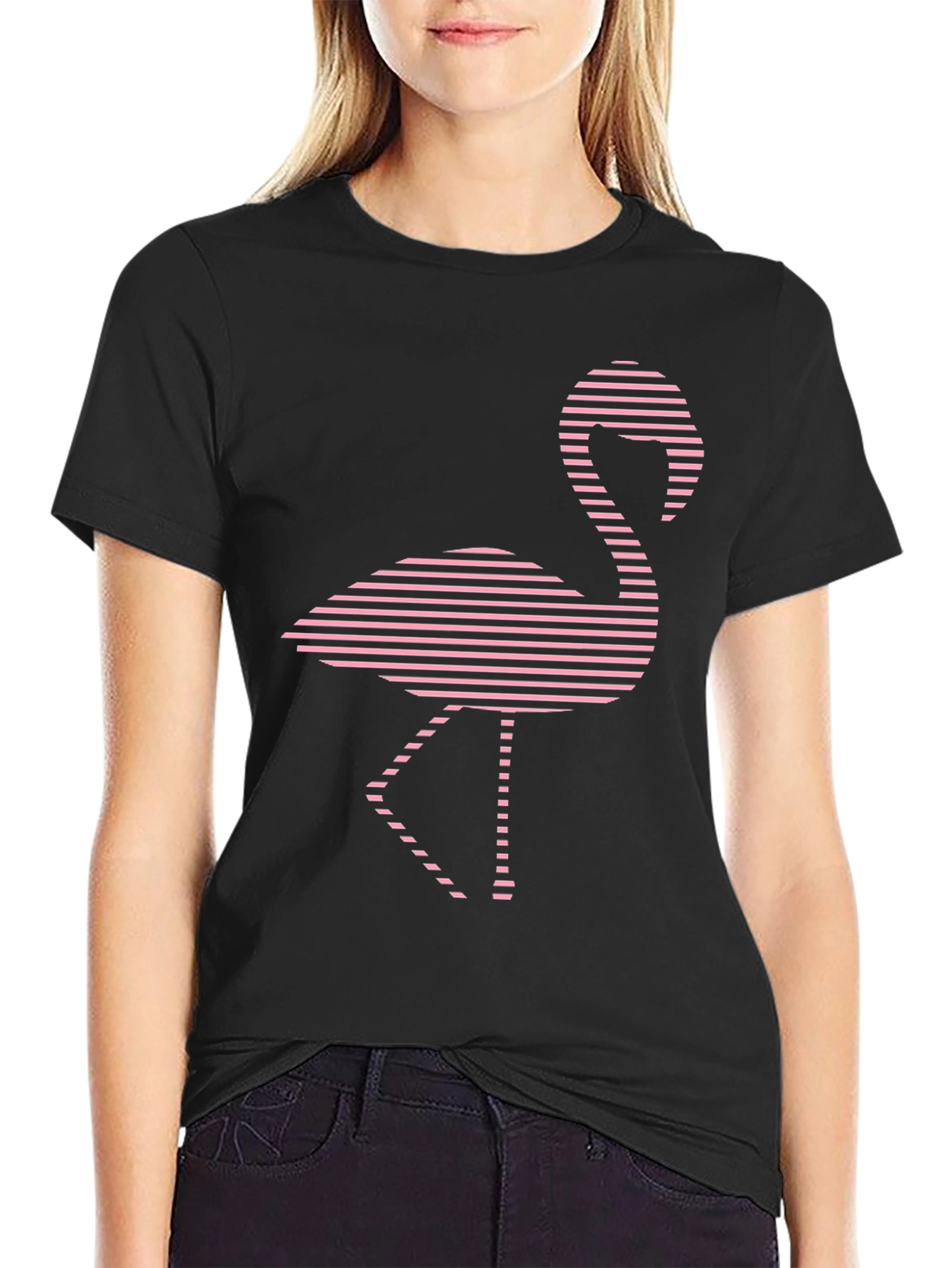 Flamingo Graphic Tee - Black Cotton T-Shirt