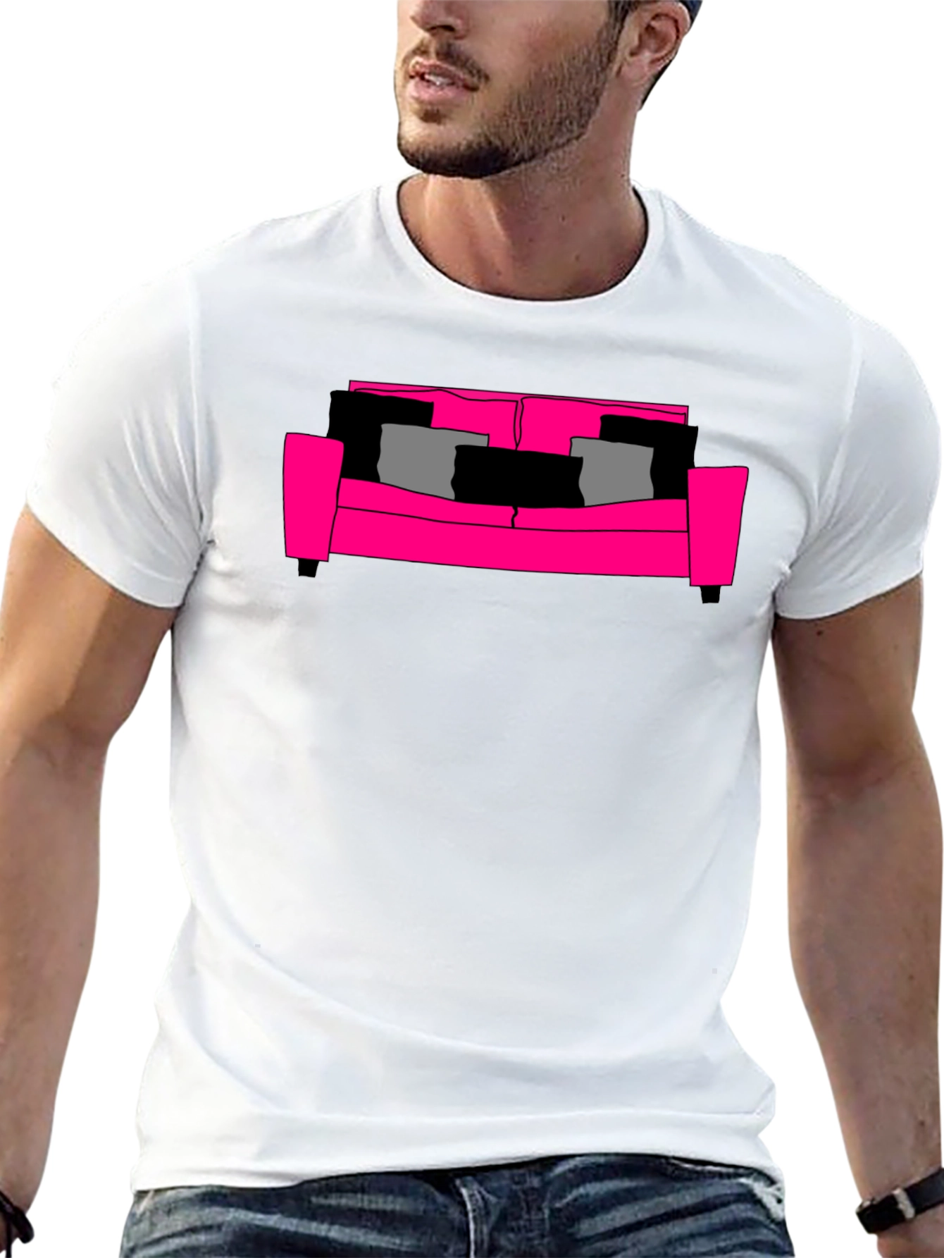 Pink Couch Graphic T-Shirt - Stylish & Comfortable