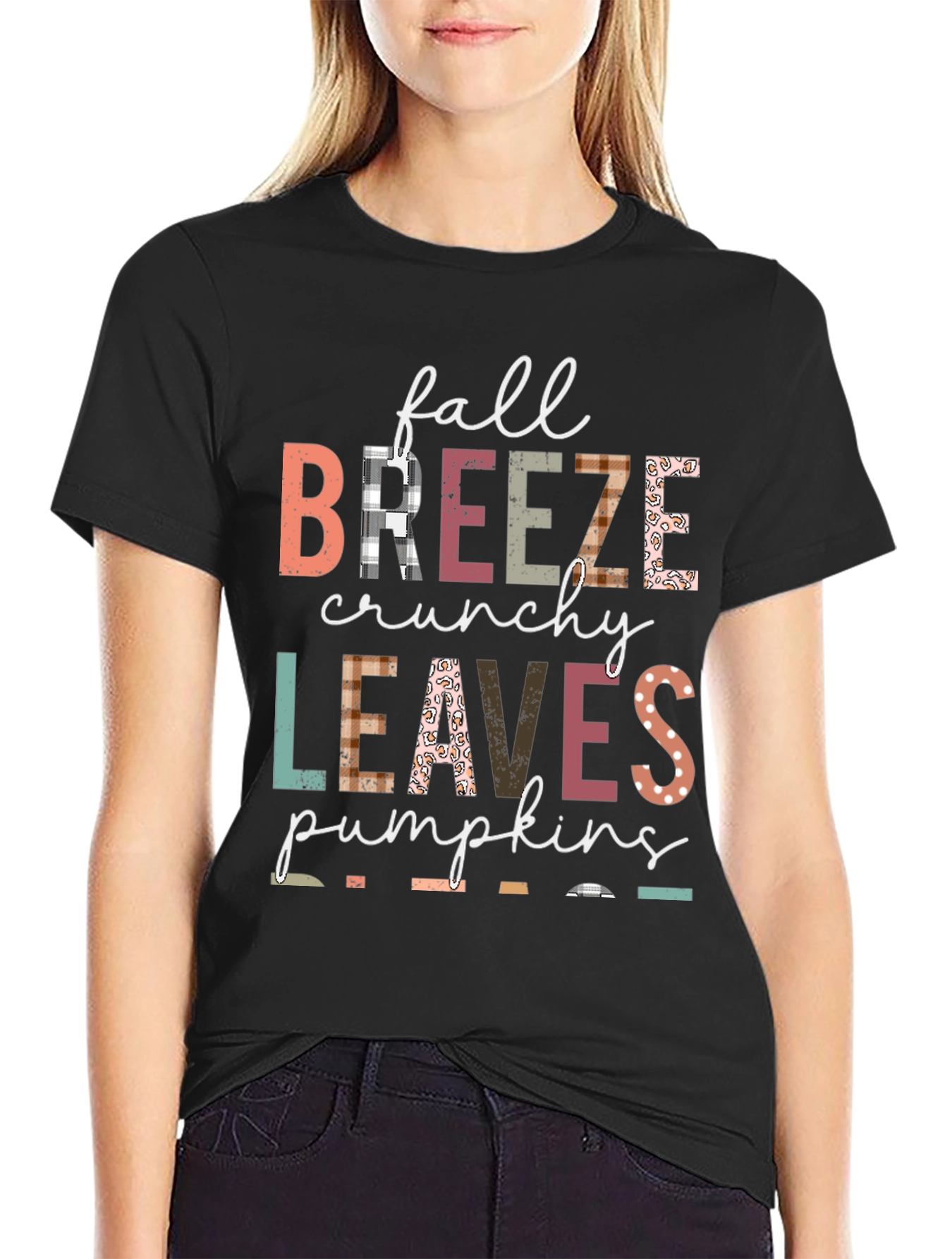 Fall Breeze Crunchy Leaves Pumpkins Graphic Tee