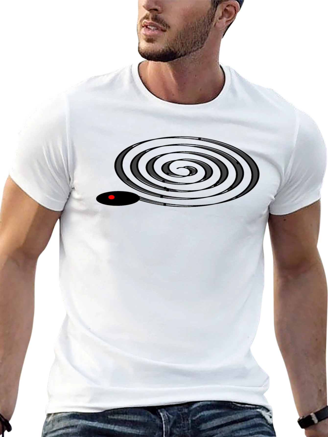Mens Black T-Shirt with Spiral Design