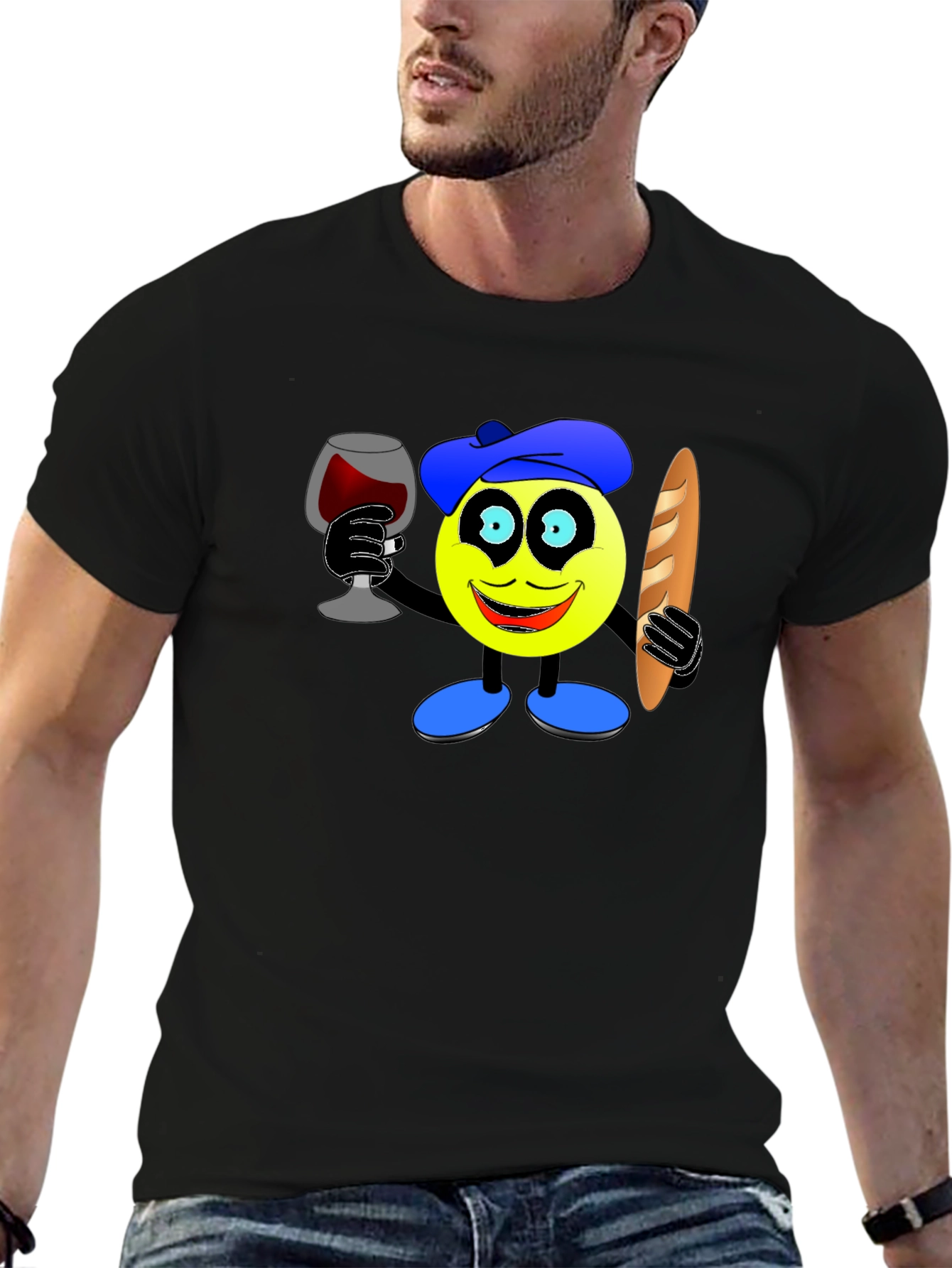 French Emoji T-Shirt - Wine & Baguette
