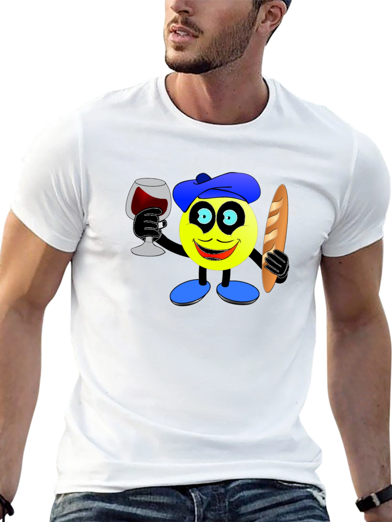 French Emoji T-Shirt - Wine & Baguette