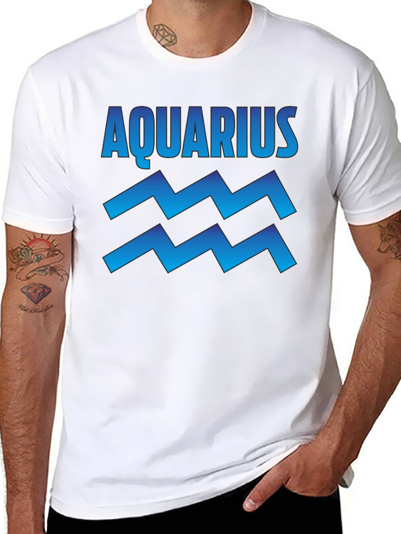 Aquarius Zodiac Sign Graphic T-Shirt - Black