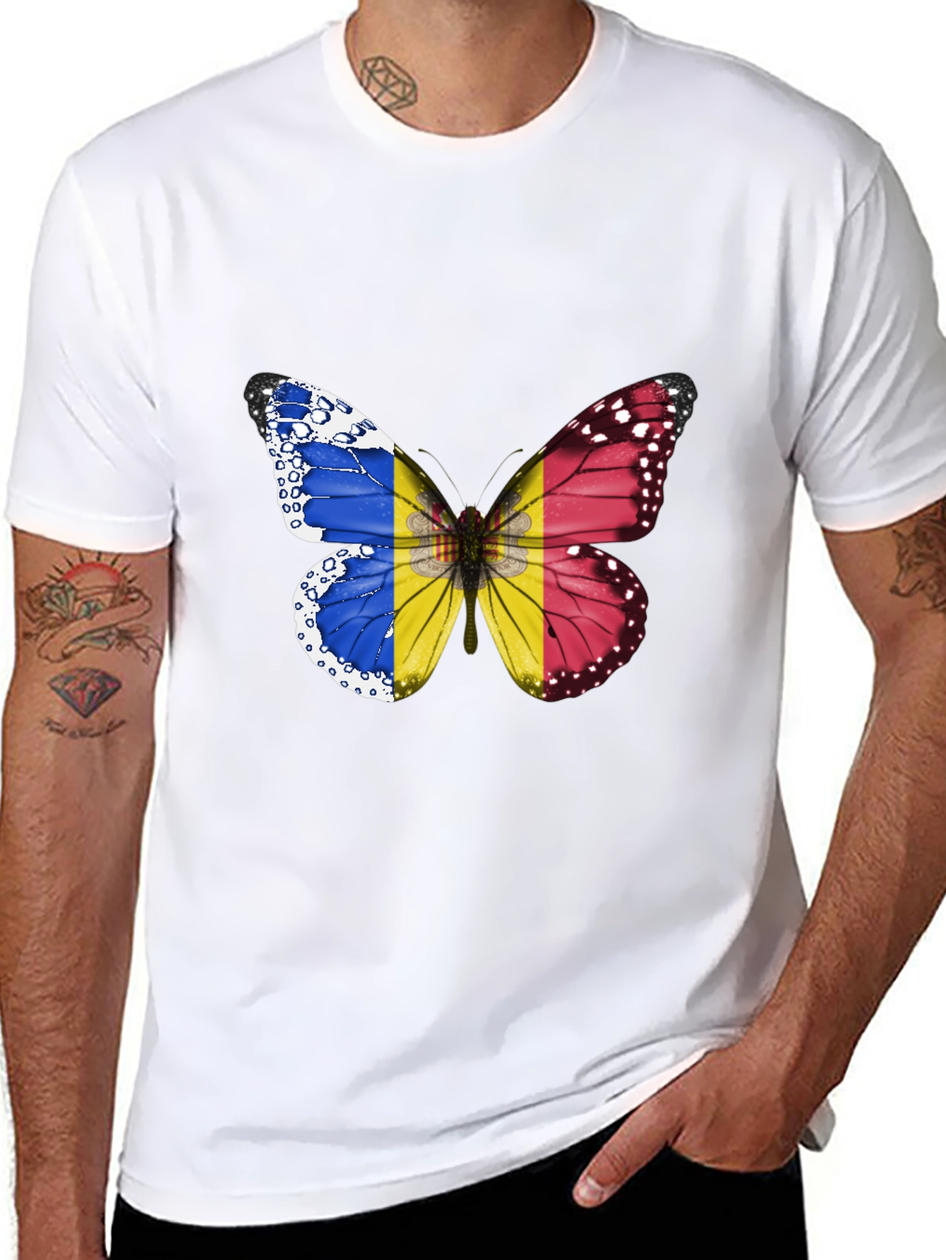Butterfly Romania Flag Graphic T-Shirt