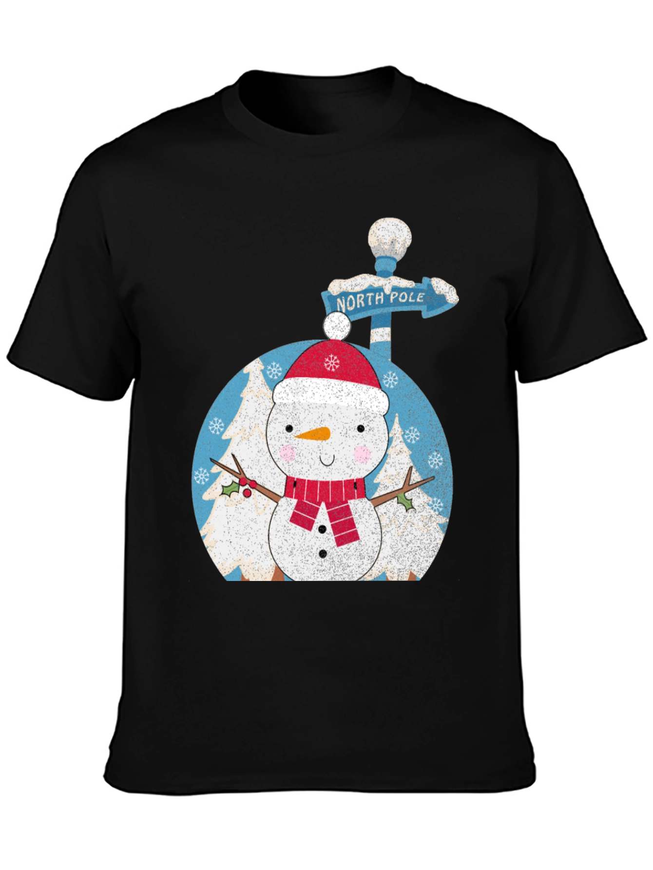 Snowman North Pole Black Tee