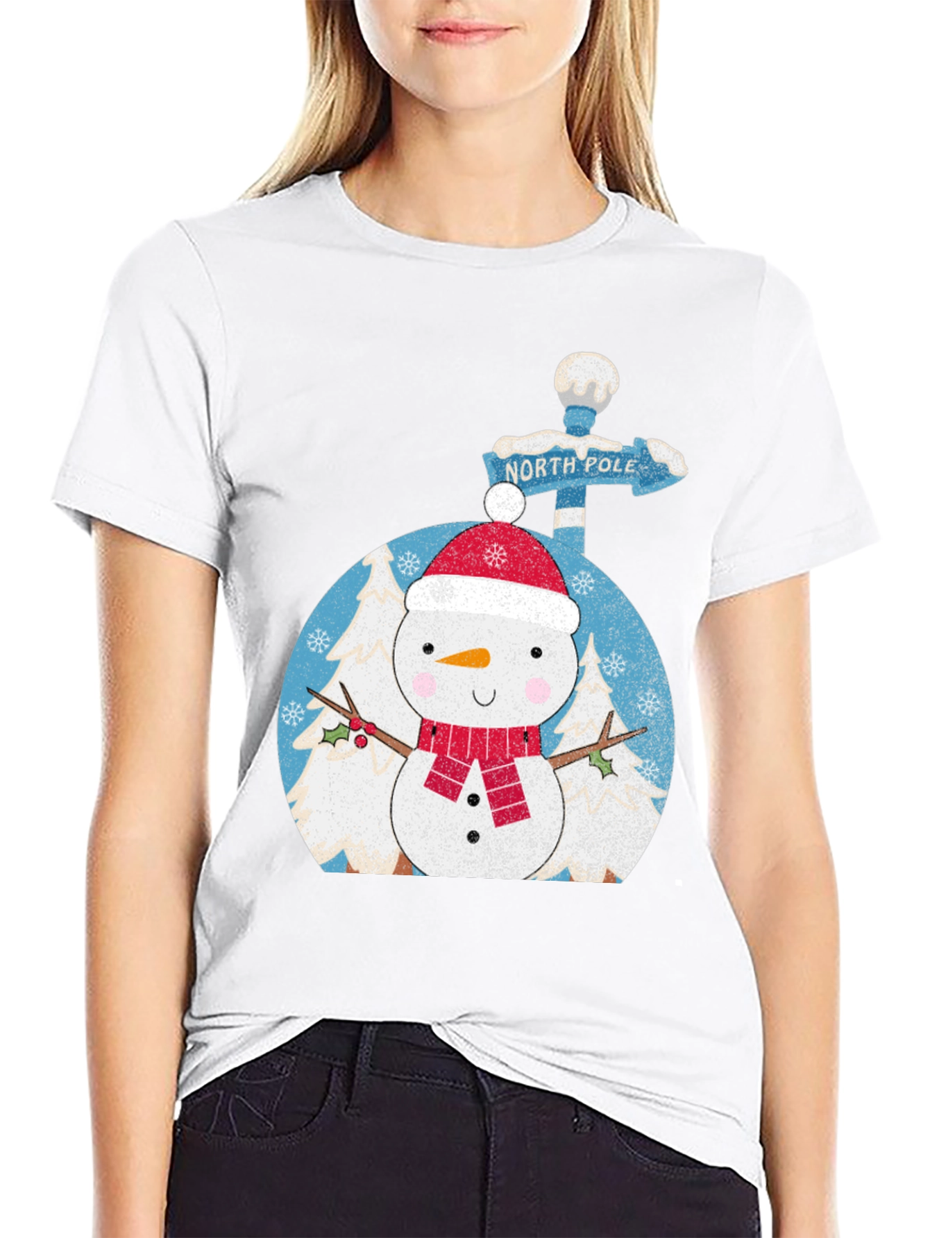 Snowman North Pole Black Tee