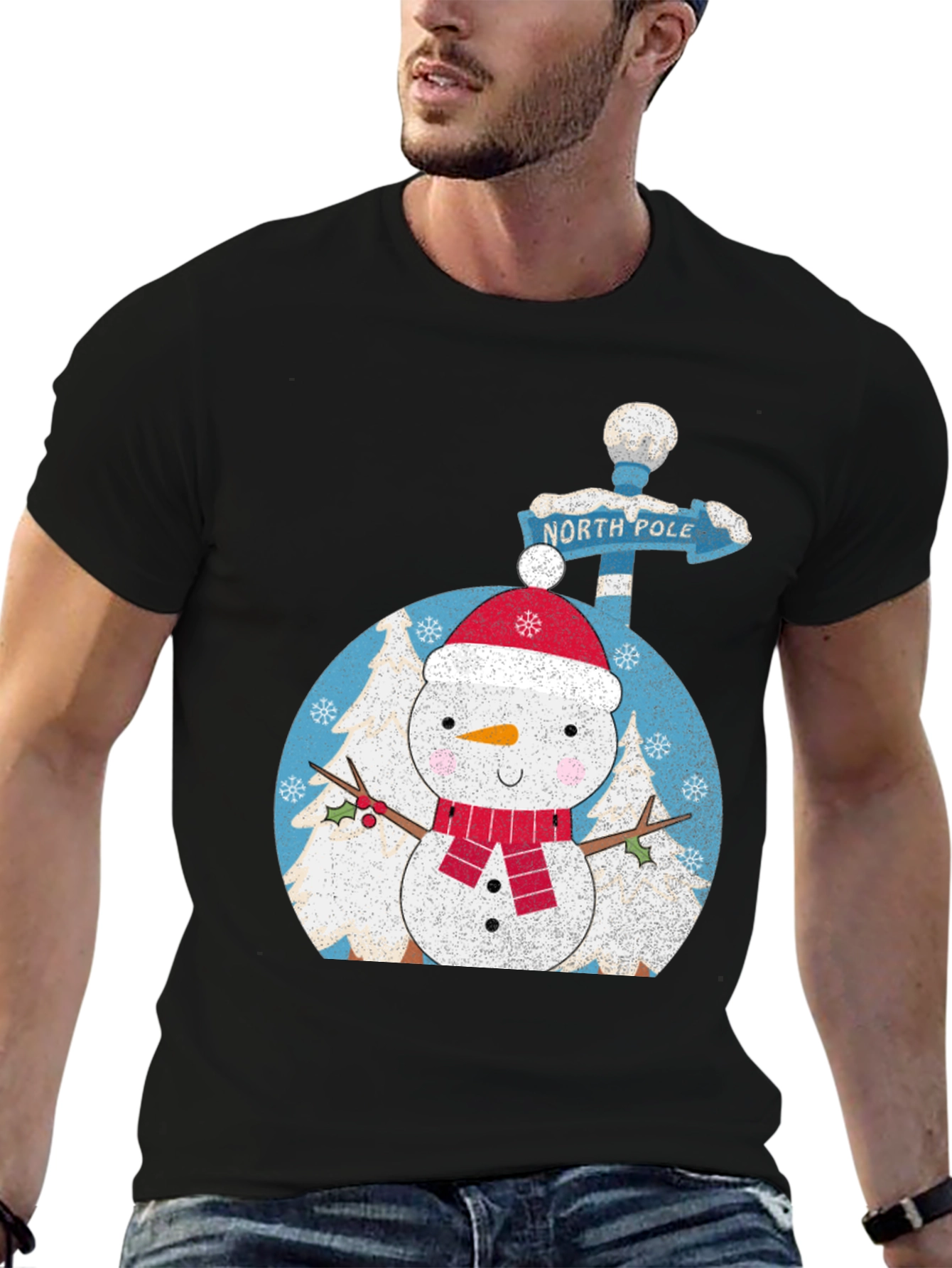 Snowman North Pole Black Tee