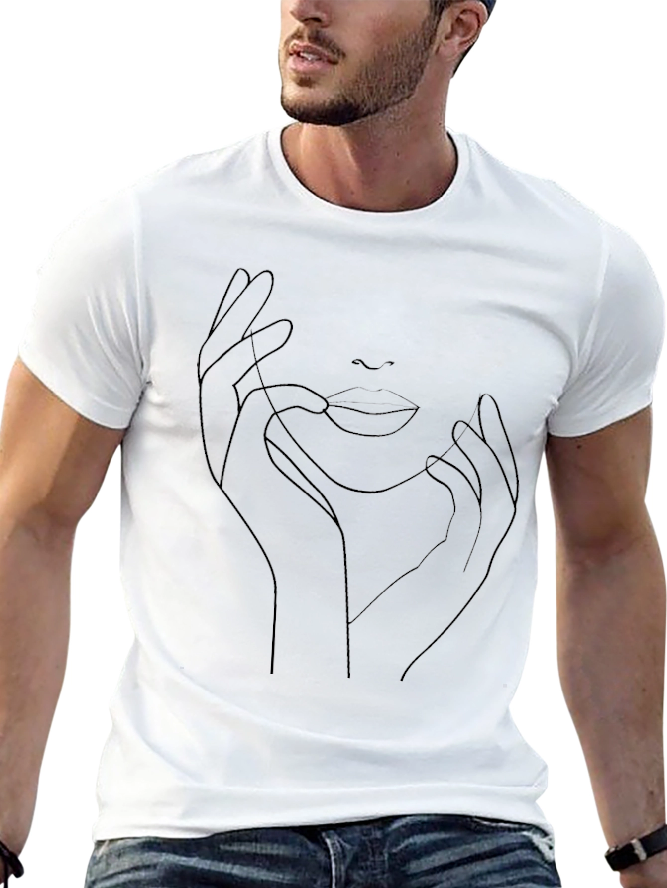Abstract Face Line Art Black T-Shirt