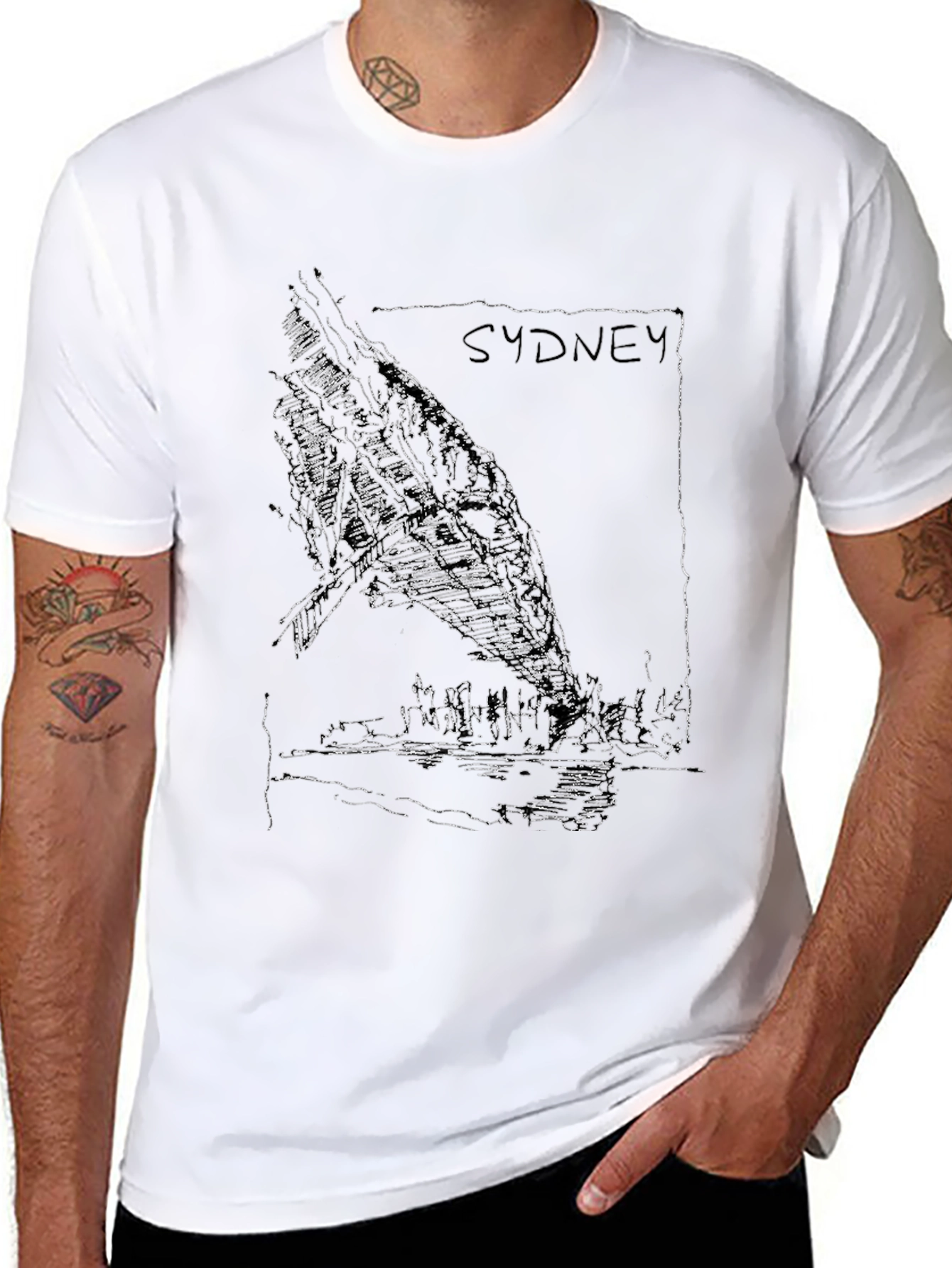 Sydney Skyline Graphic Tee - Black Cotton T-Shirt
