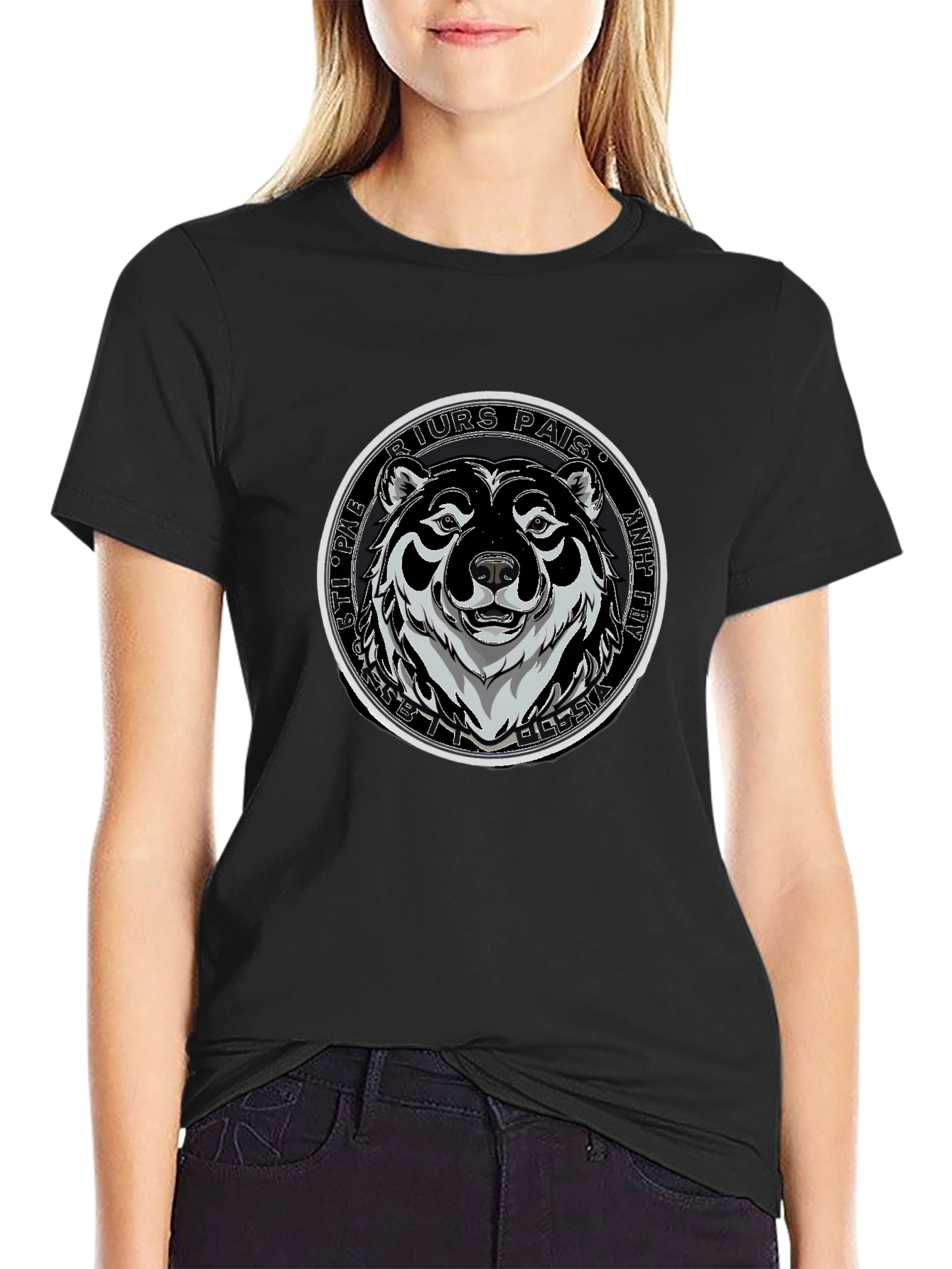 Bear Graphic Black T-Shirt - Mens Crew Neck