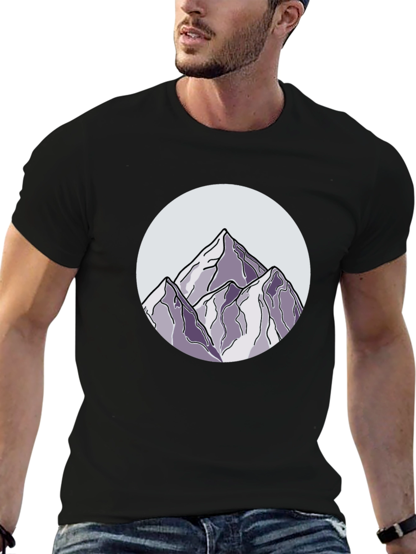 Mountain Peak Graphic Tee - Black Cotton Casual Shirt