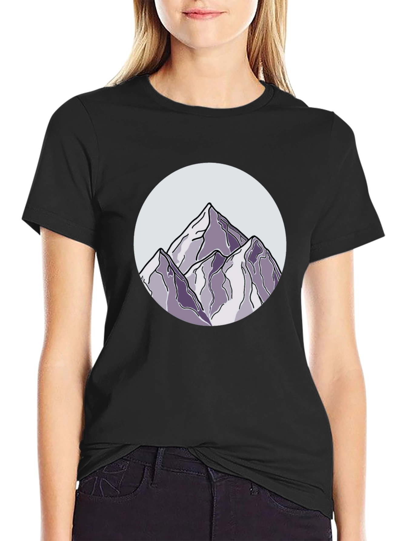 Mountain Peak Graphic Tee - Black Cotton Casual Shirt