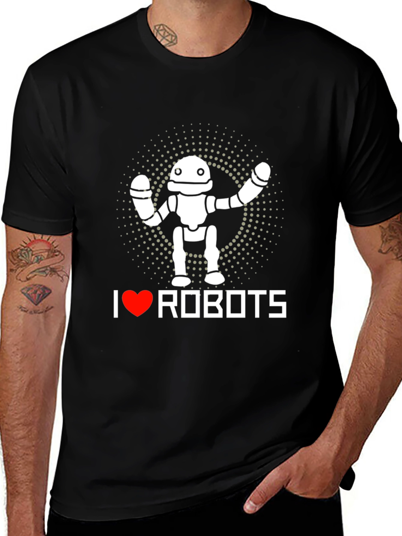 I Heart Robots Graphic T-Shirt - Black Crew Neck