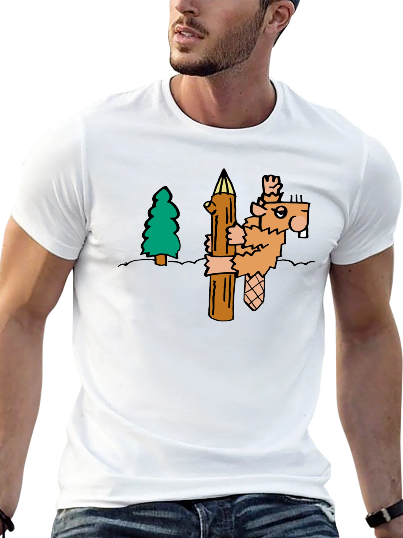 Funny Beaver T-Shirt - Cartoon Woodcutter Tee