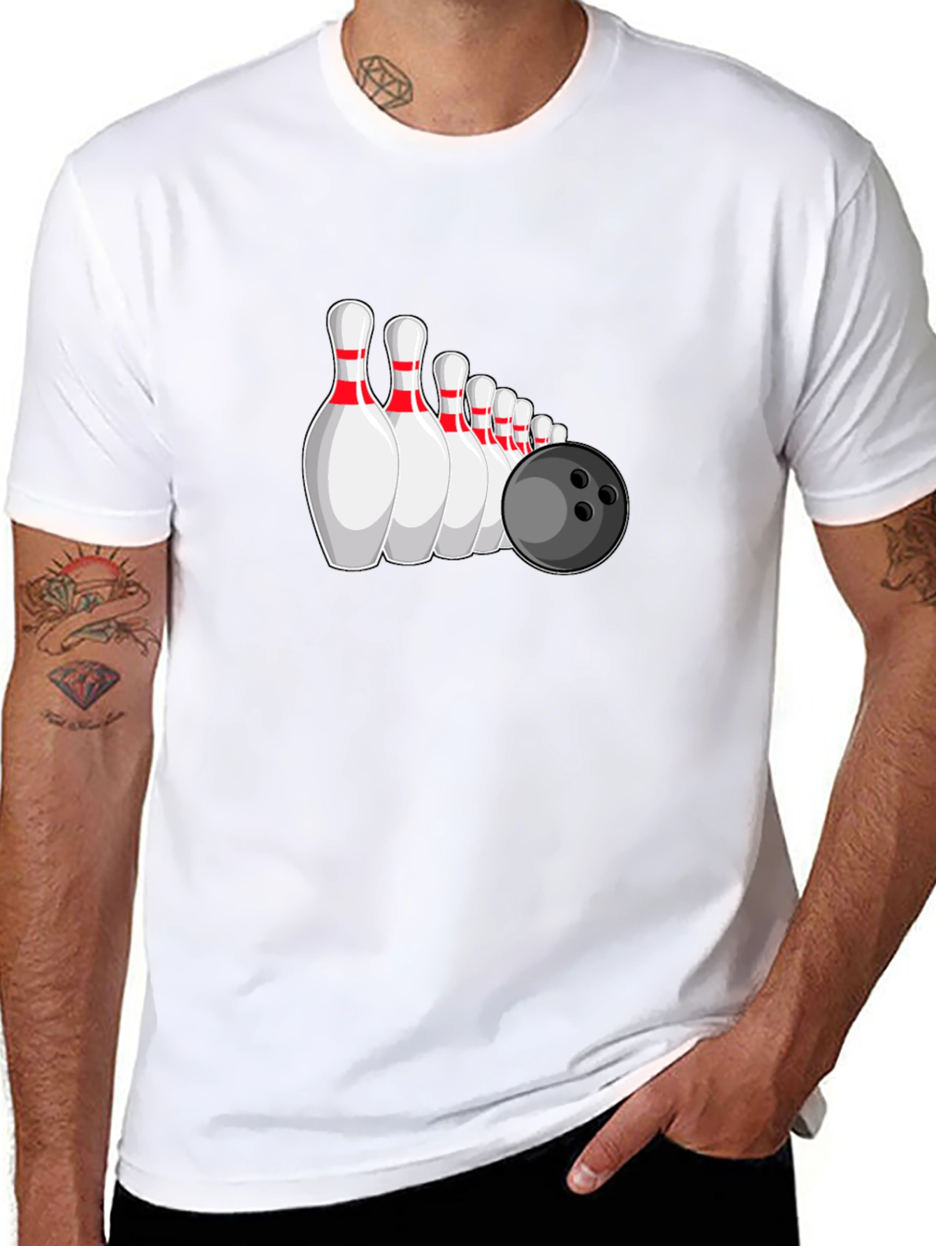 Bowling Pins & Ball Graphic Tee - Black