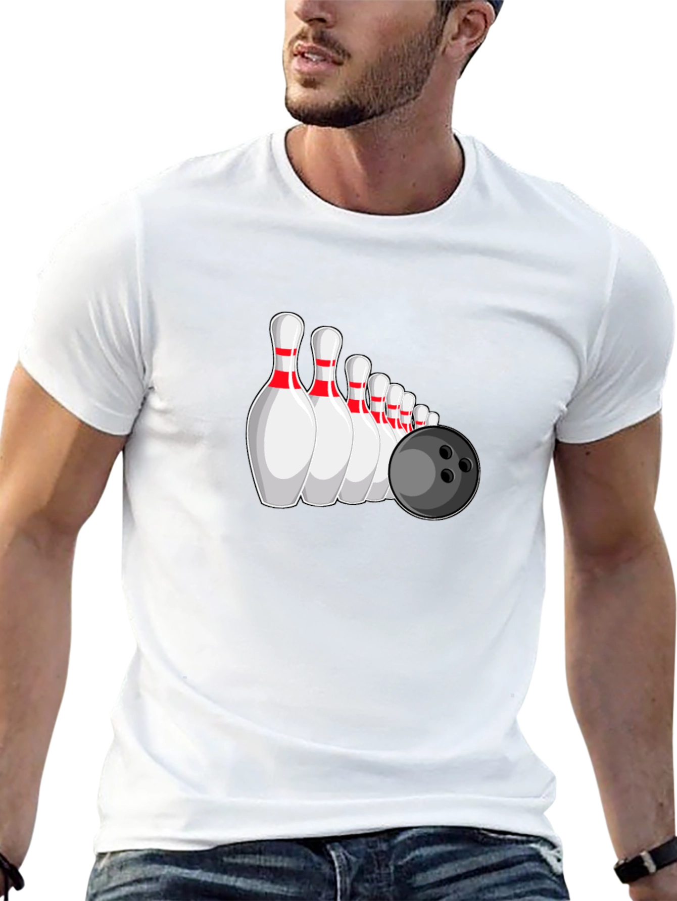 Bowling Pins & Ball Graphic Tee - Black