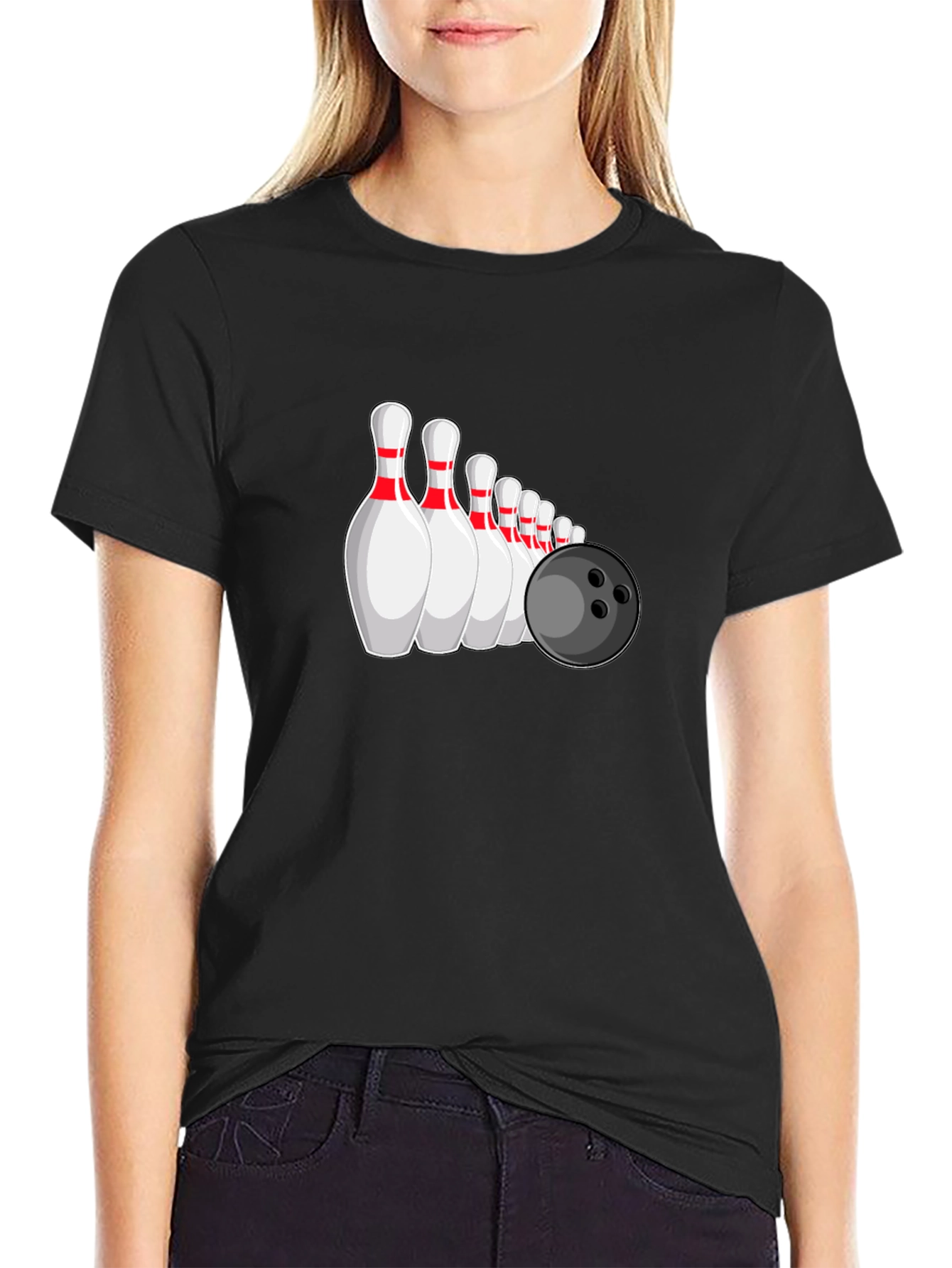 Bowling Pins & Ball Graphic Tee - Black