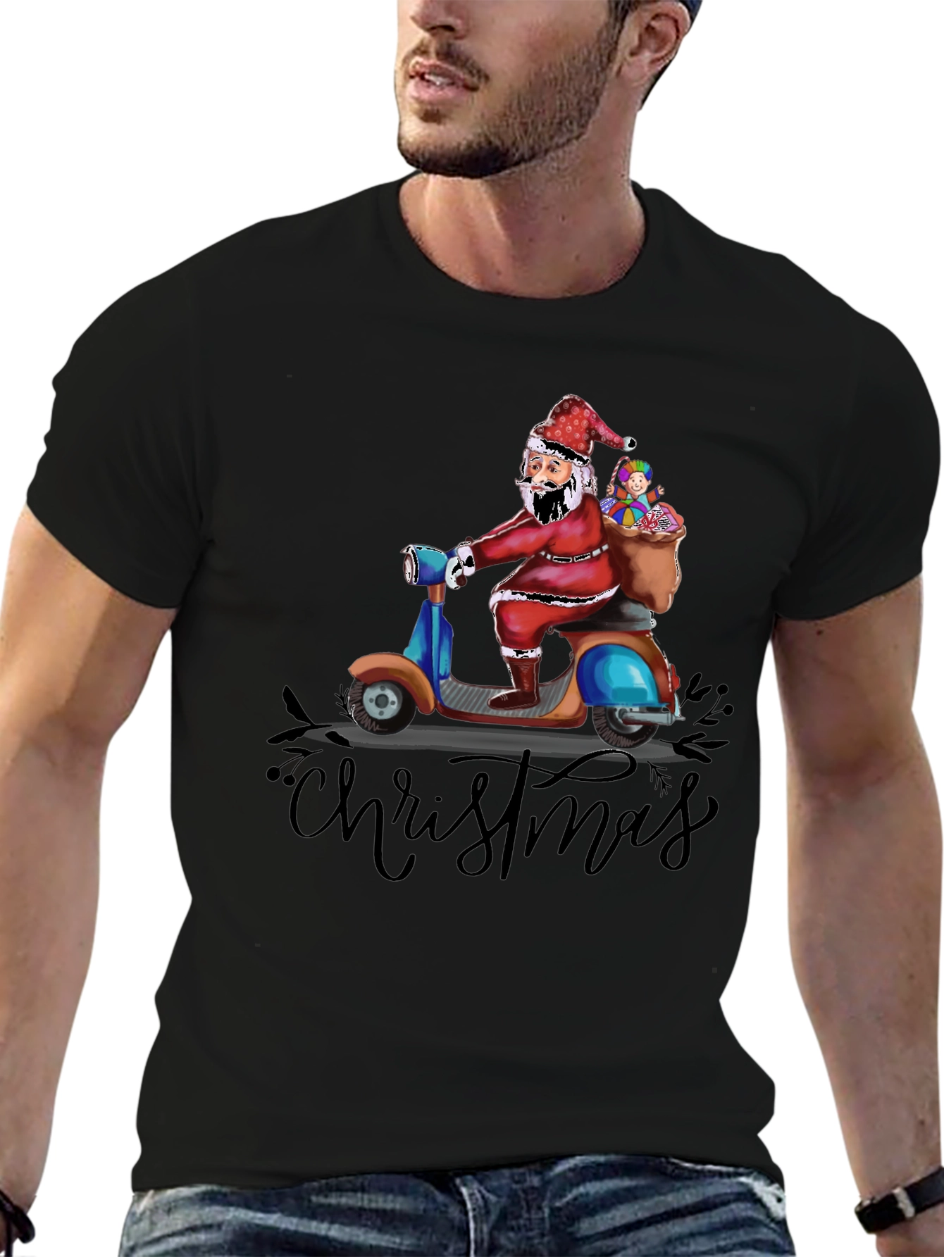 Santa Scooter Christmas Graphic Tee