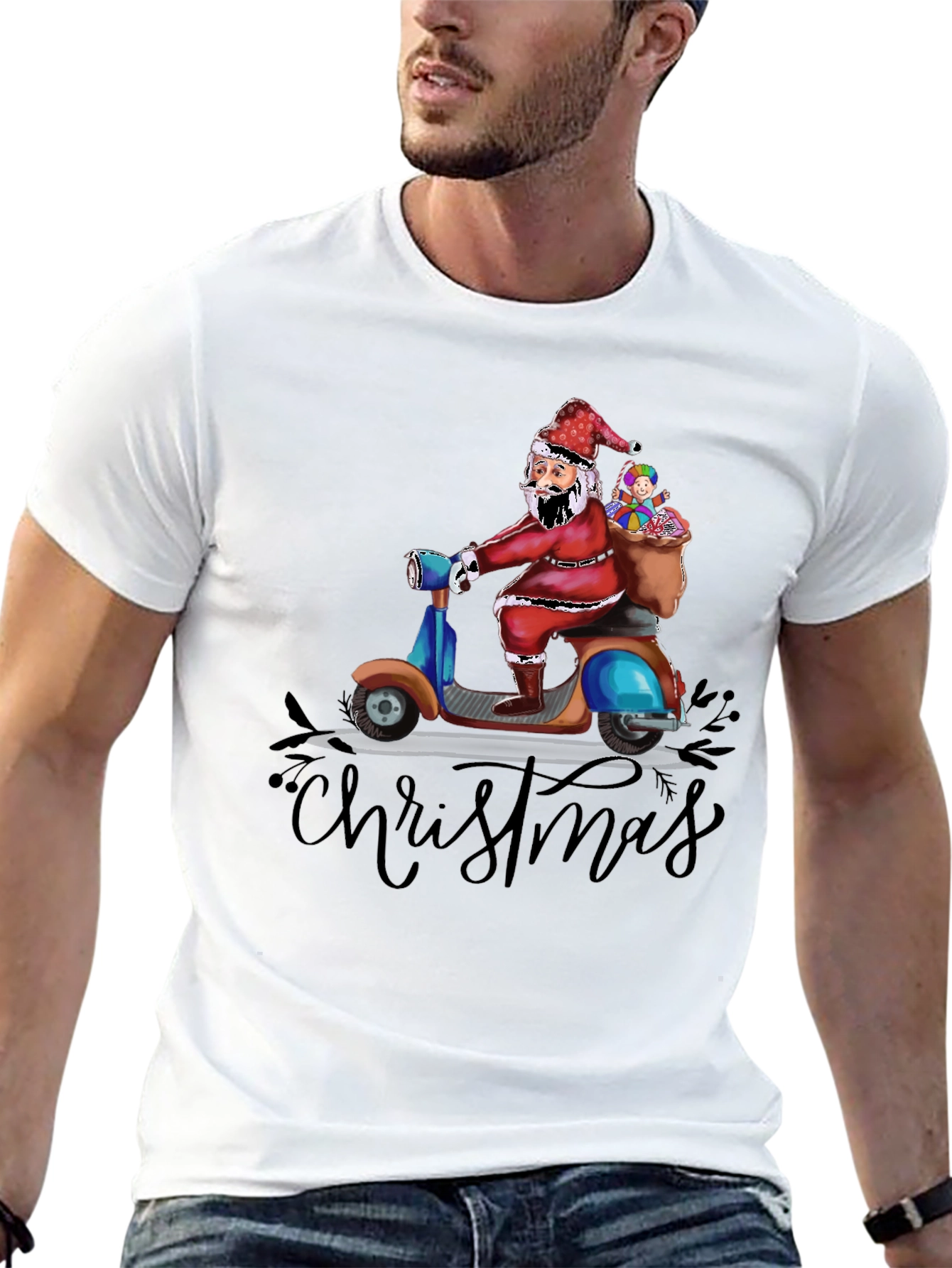 Santa Scooter Christmas Graphic Tee