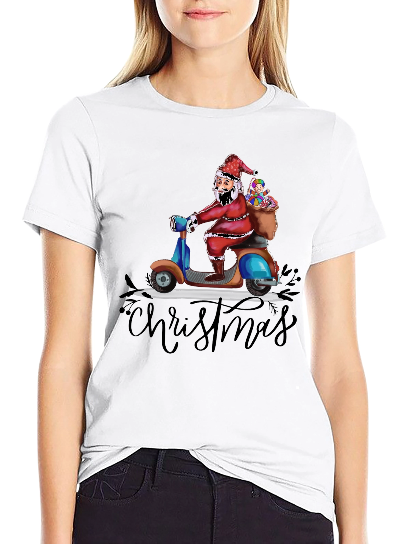 Santa Scooter Christmas Graphic Tee