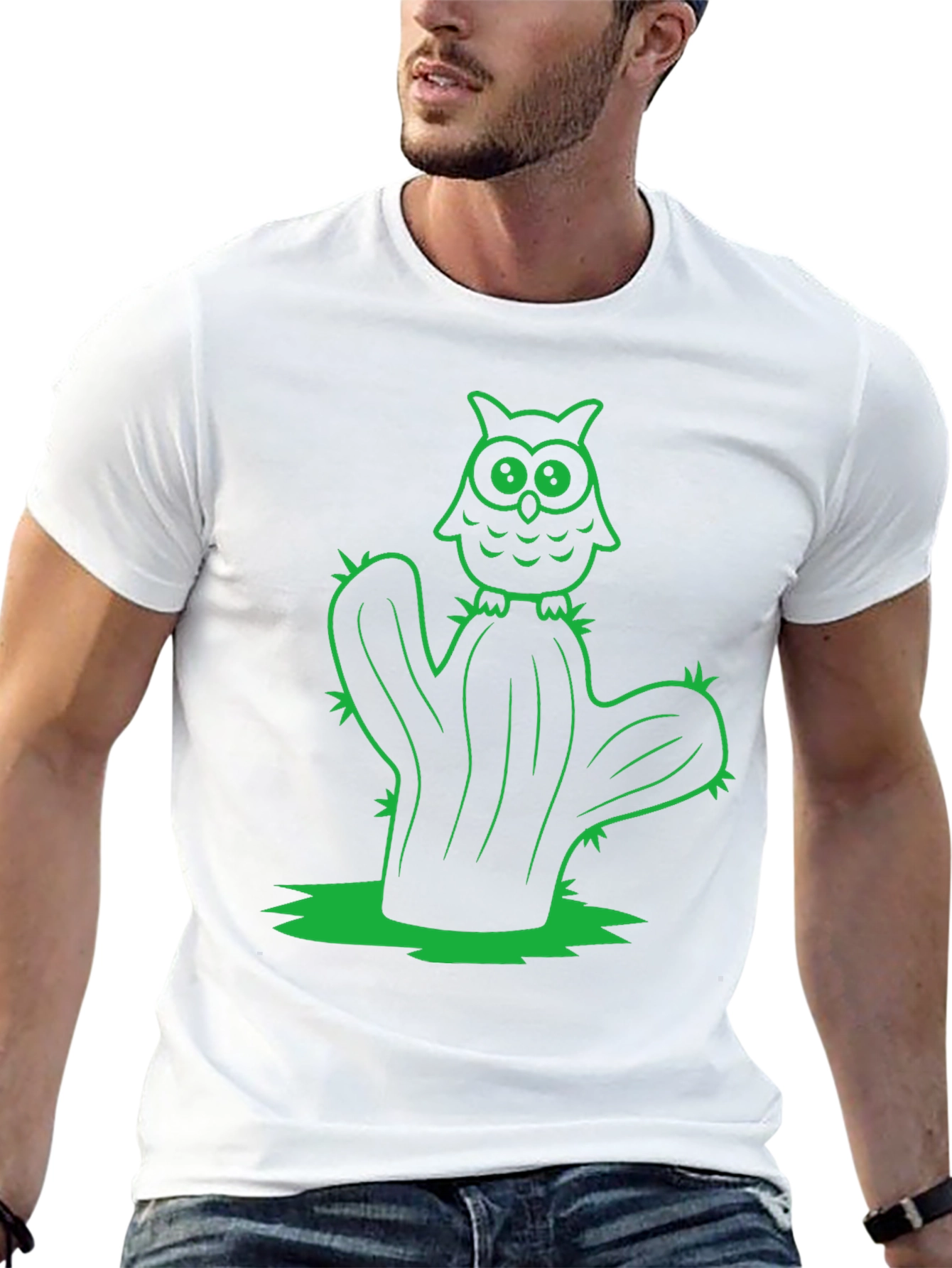 Owl Cactus Black T-Shirt - Novelty Graphic Tee
