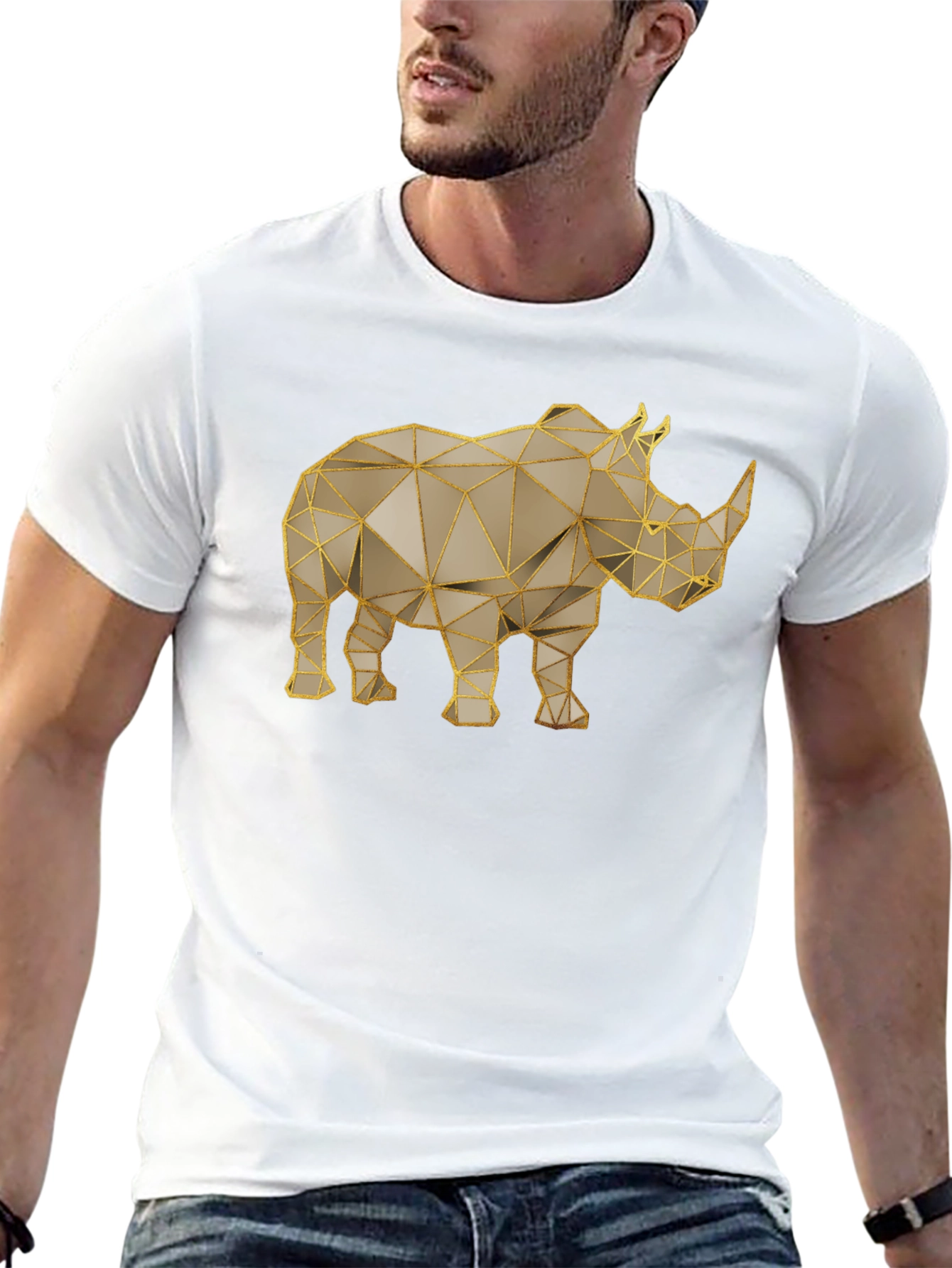 Geometric Rhino T-Shirt - Stylish Animal Graphic Tee