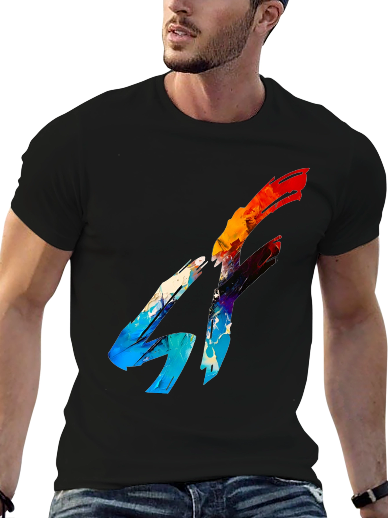 Abstract Graphic Print Black Tee