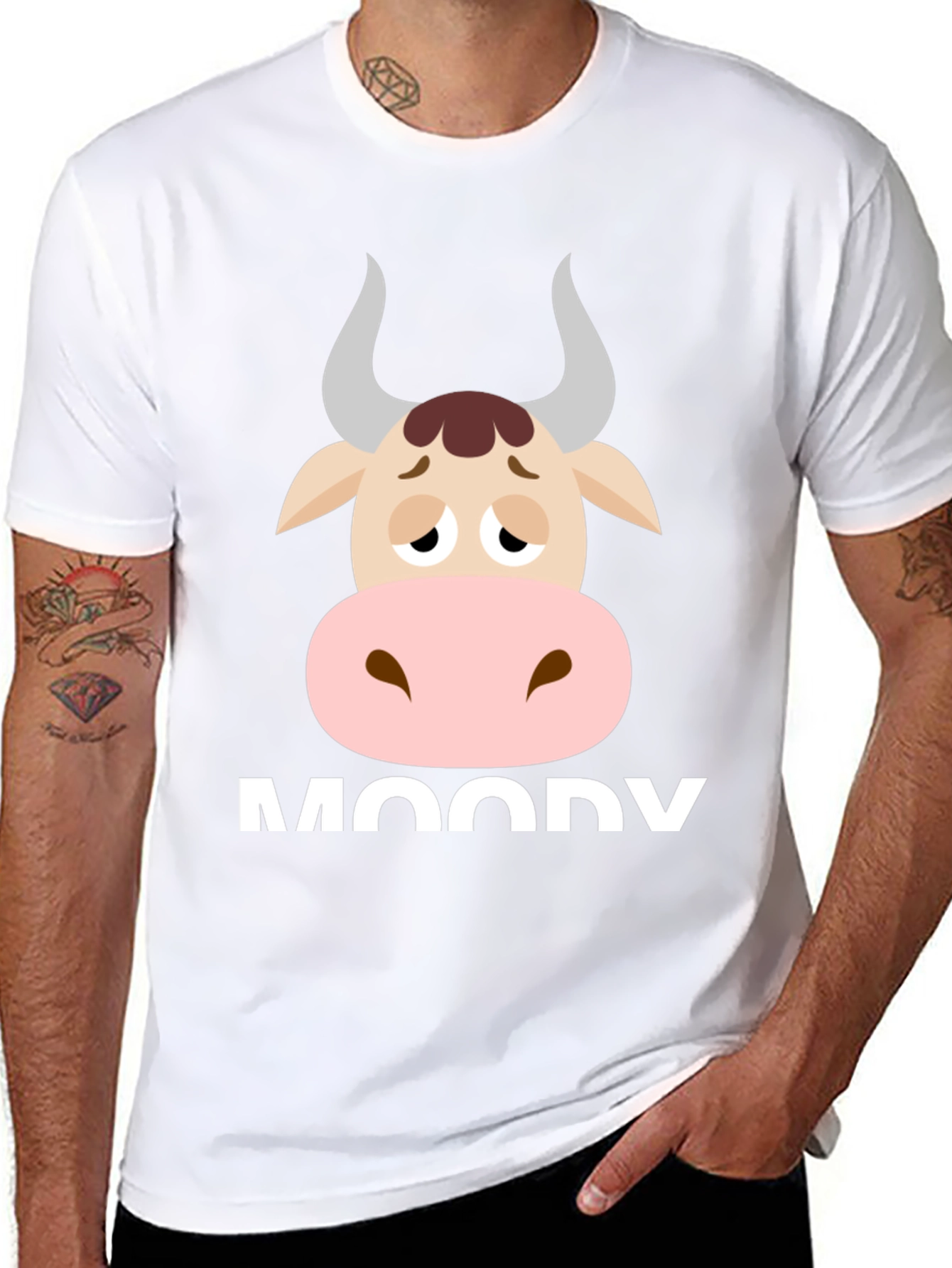 Moody Cow Graphic Tee - Funny Animal T-Shirt