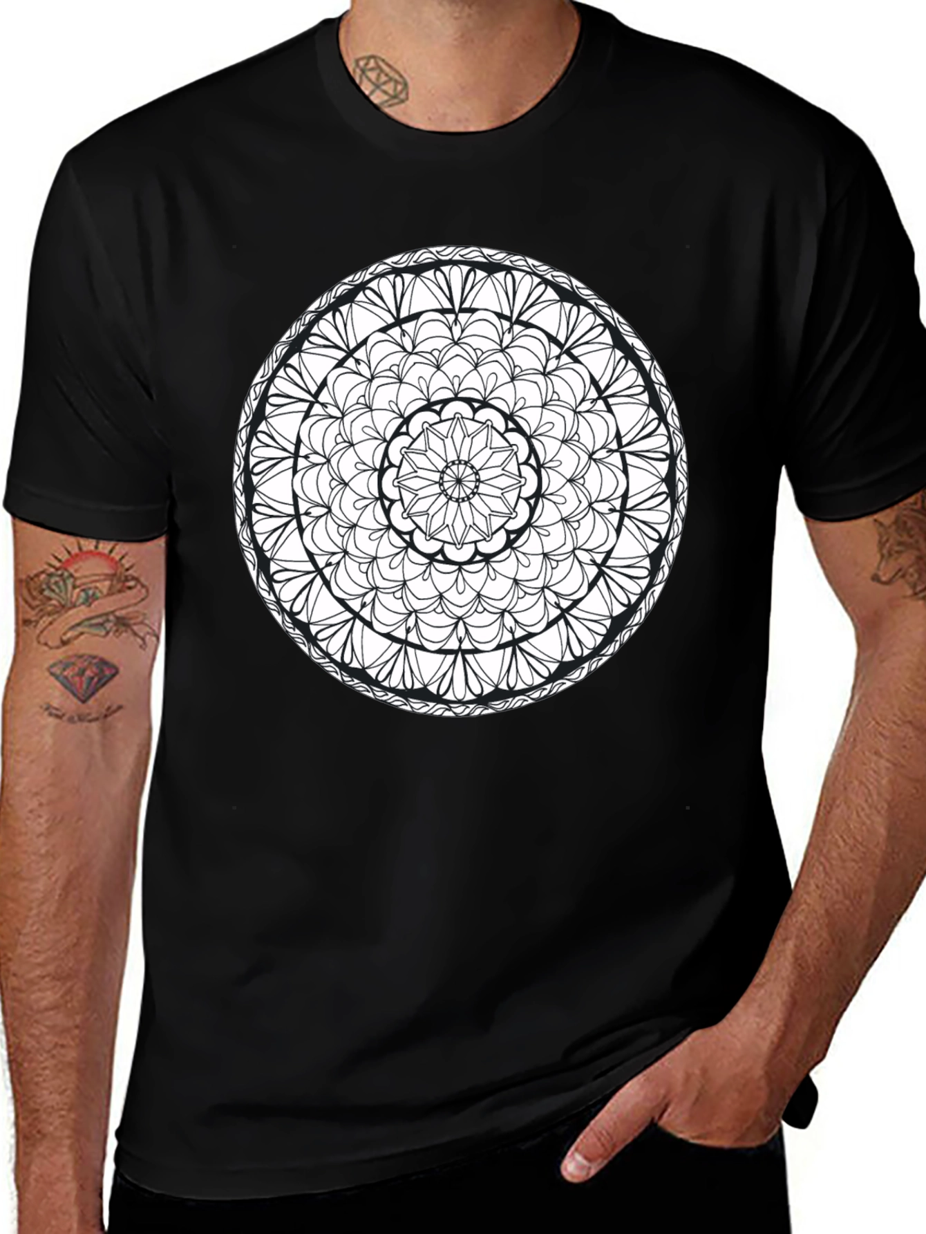 Mandala Print Black T-Shirt - Artistic Tee