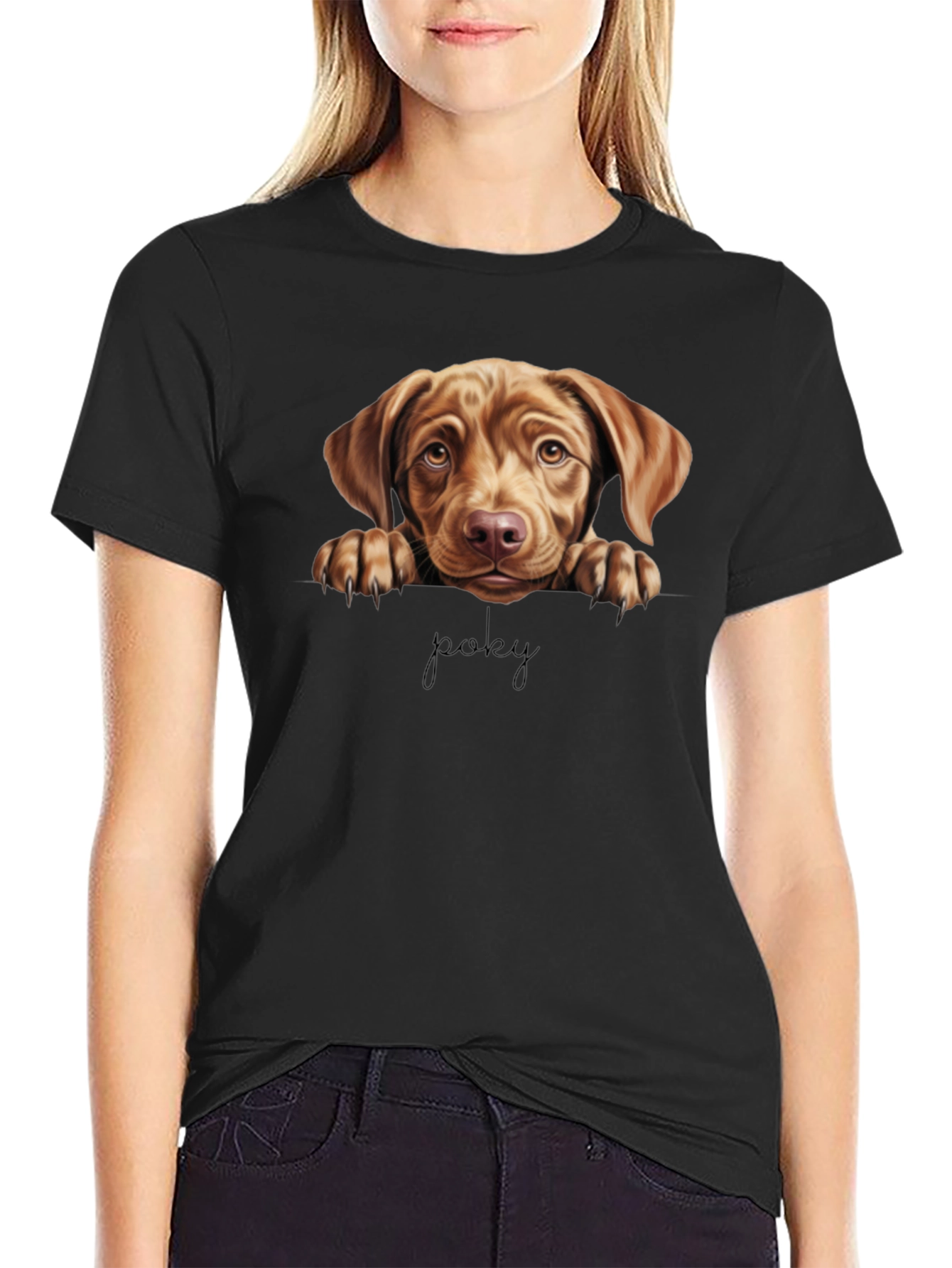 Poky Dog Graphic Tee - Black Cotton Blend Shirt