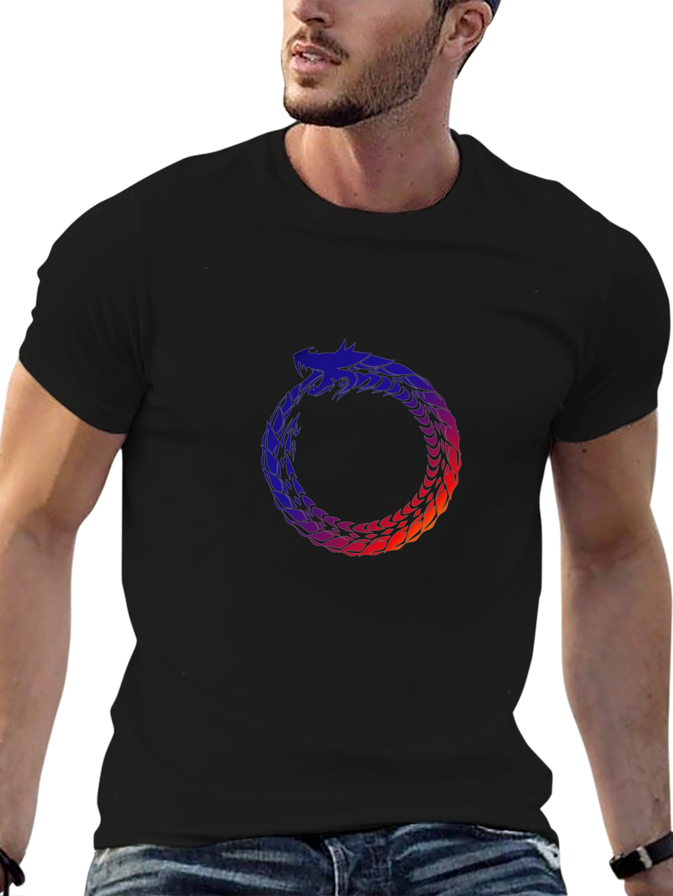 Ouroboros Serpent Graphic T-Shirt - Black