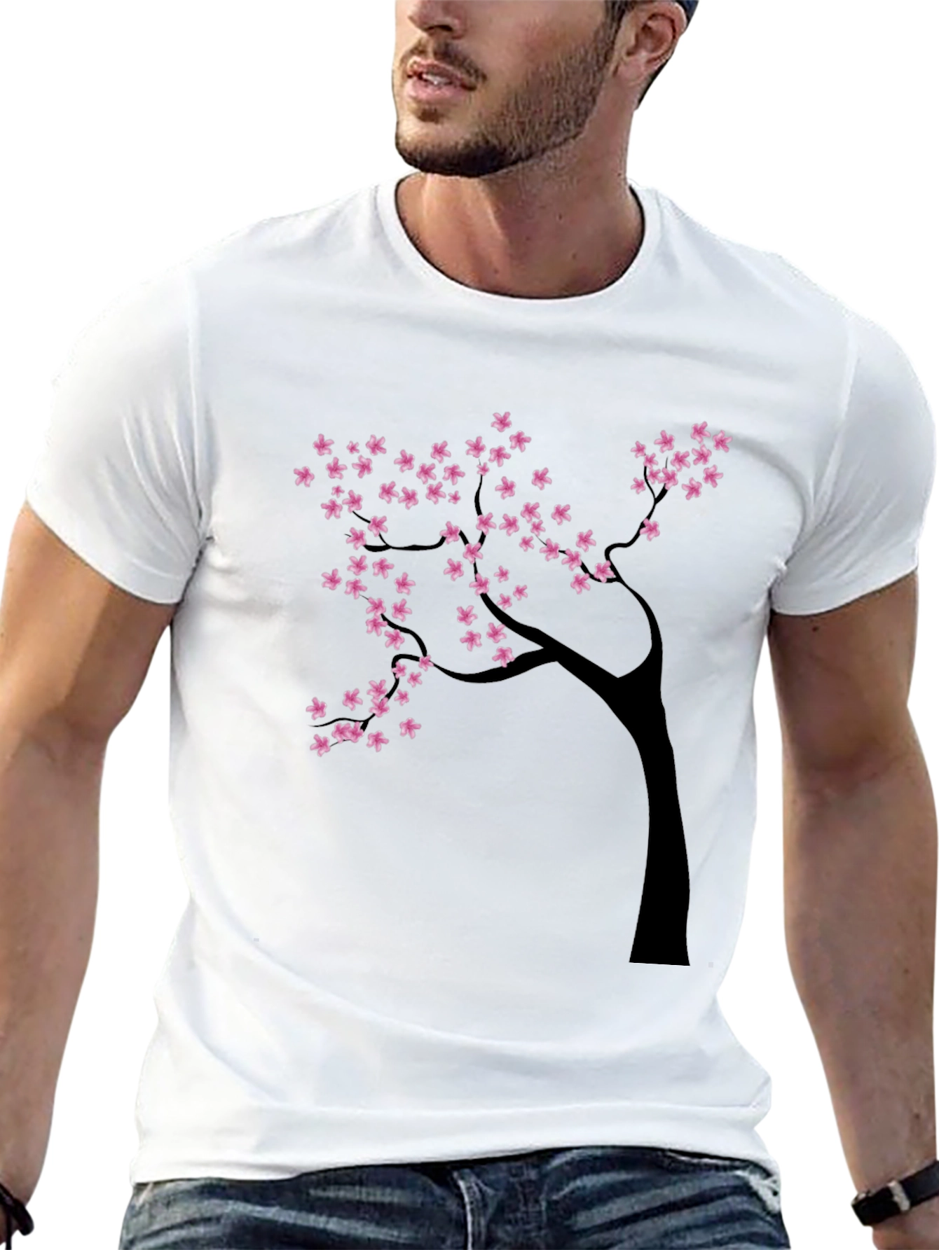 Black T-Shirt with Cherry Blossom Tree Design