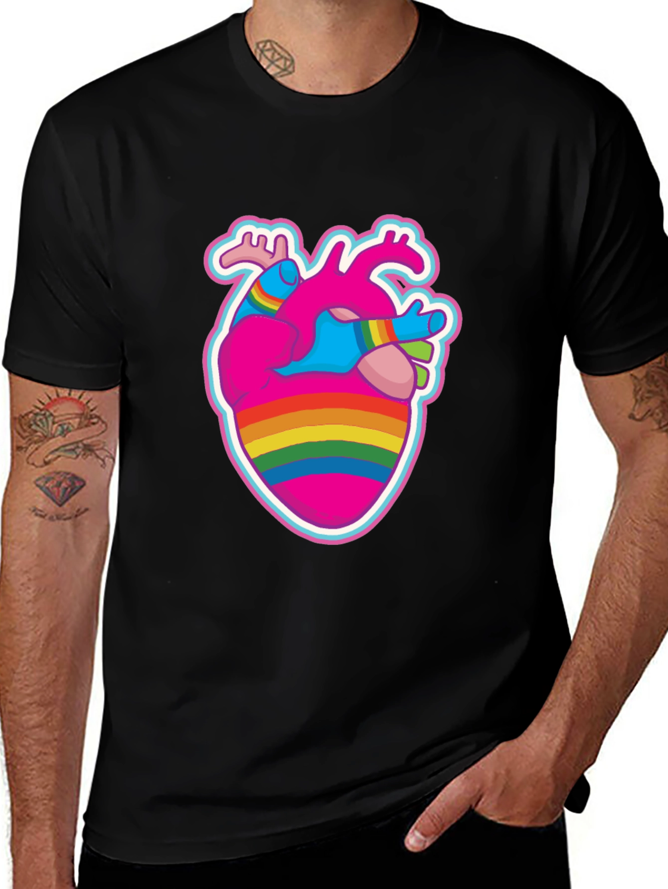 Anatomical Heart Pride T-Shirt - Black Crew Neck