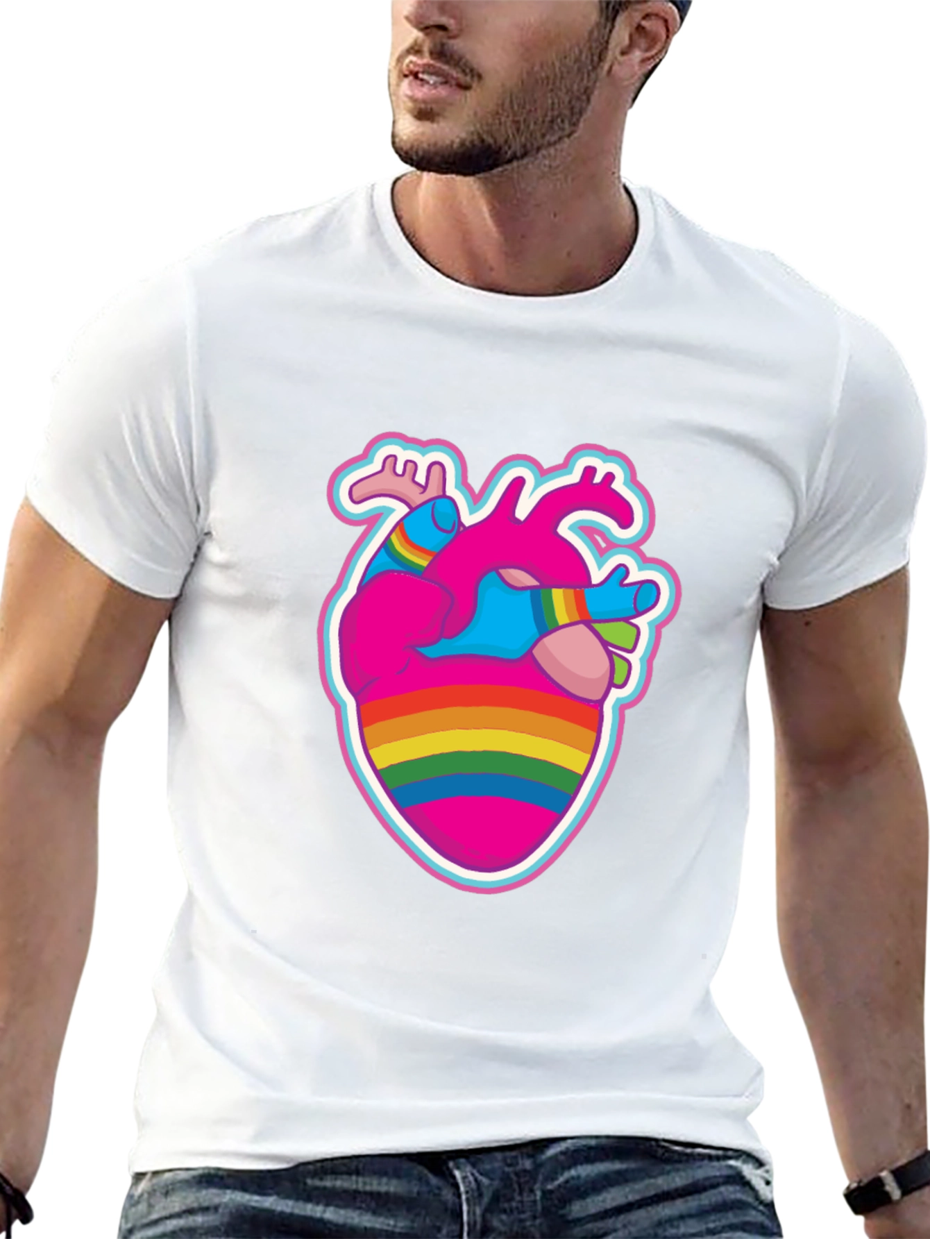 Anatomical Heart Pride T-Shirt - Black Crew Neck