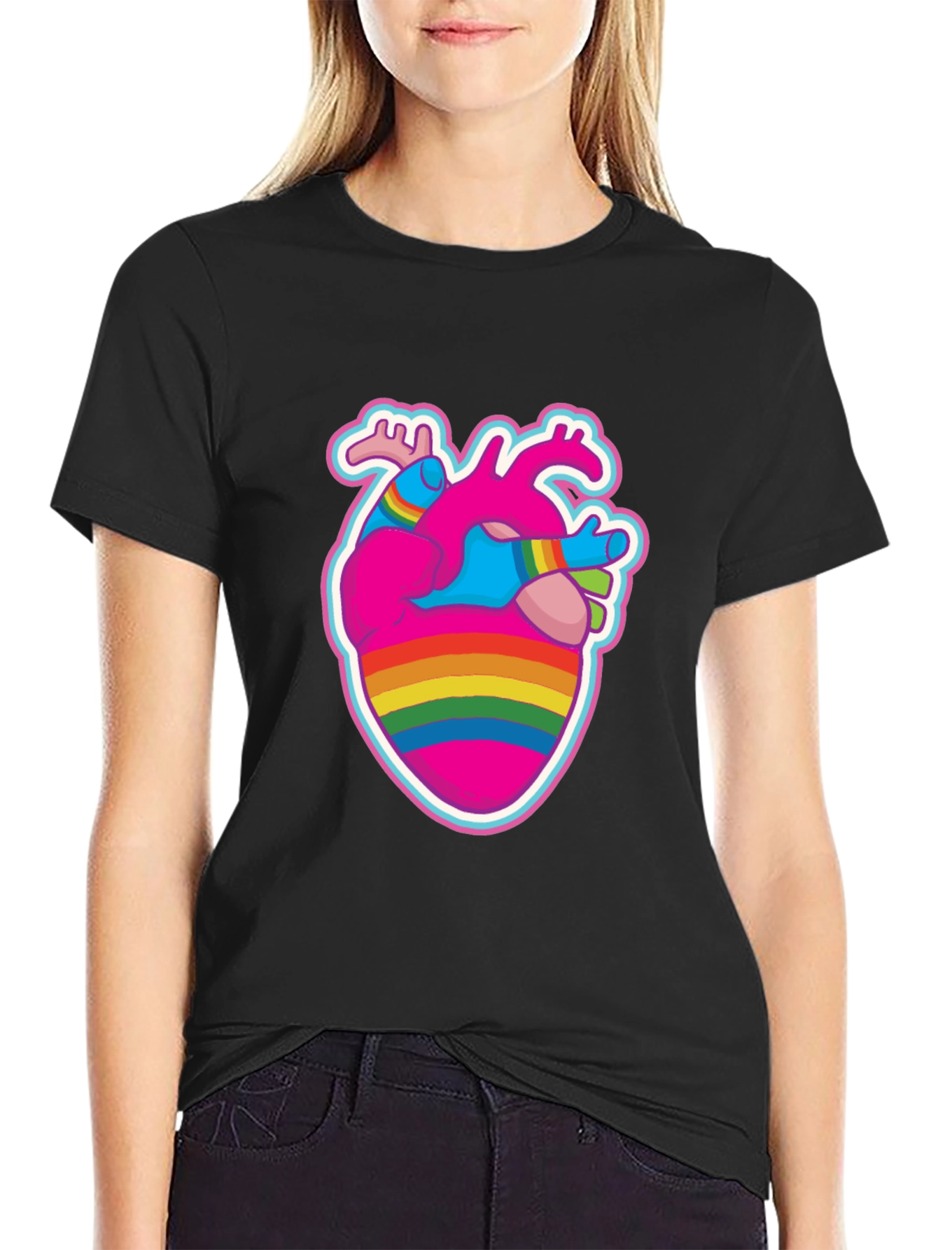 Anatomical Heart Pride T-Shirt - Black Crew Neck