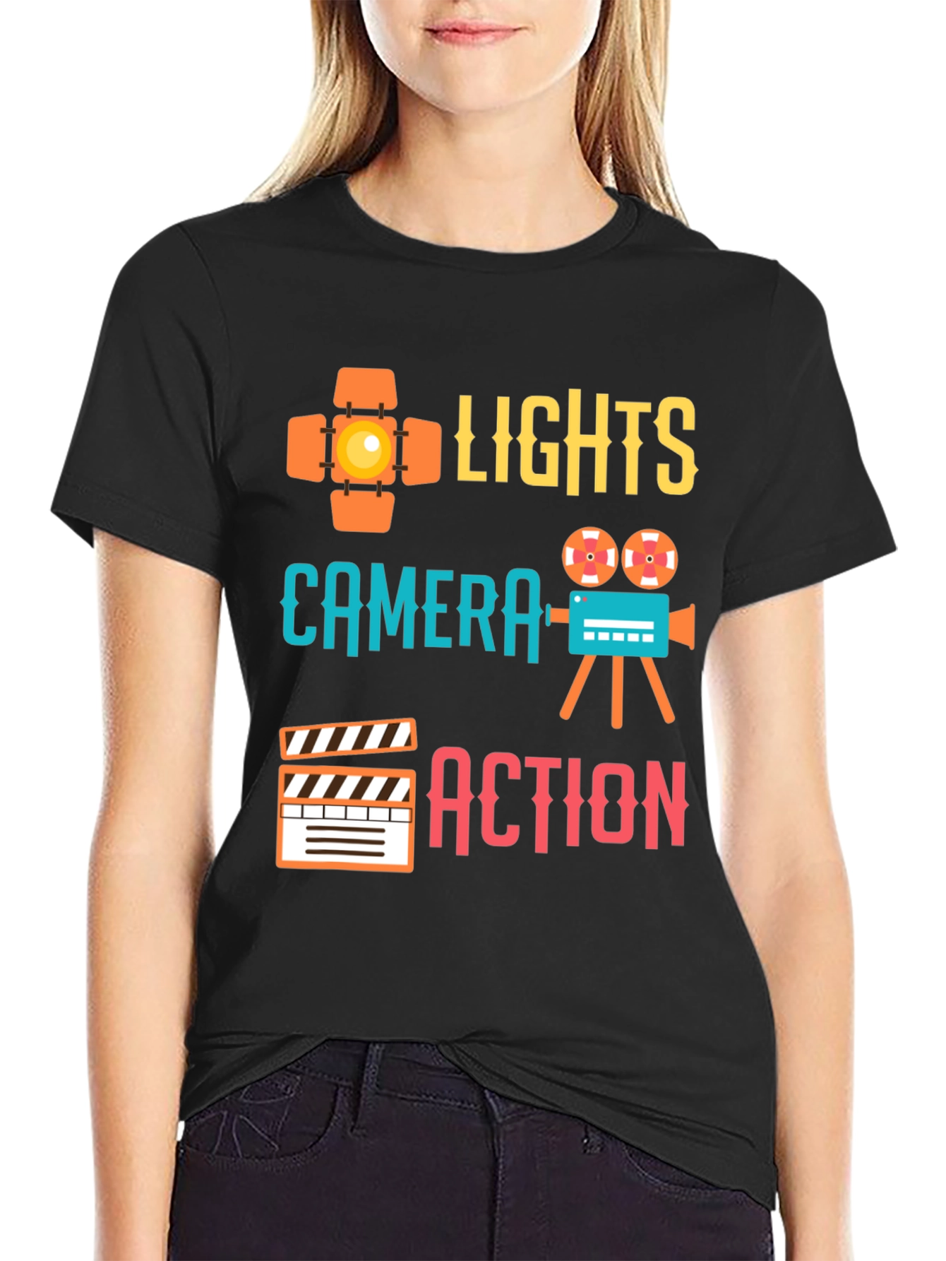 Lights Camera Action Graphic Tee - Film Crew T-Shirt
