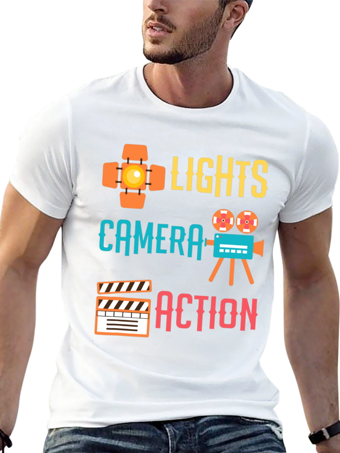 Lights Camera Action Graphic Tee - Film Crew T-Shirt