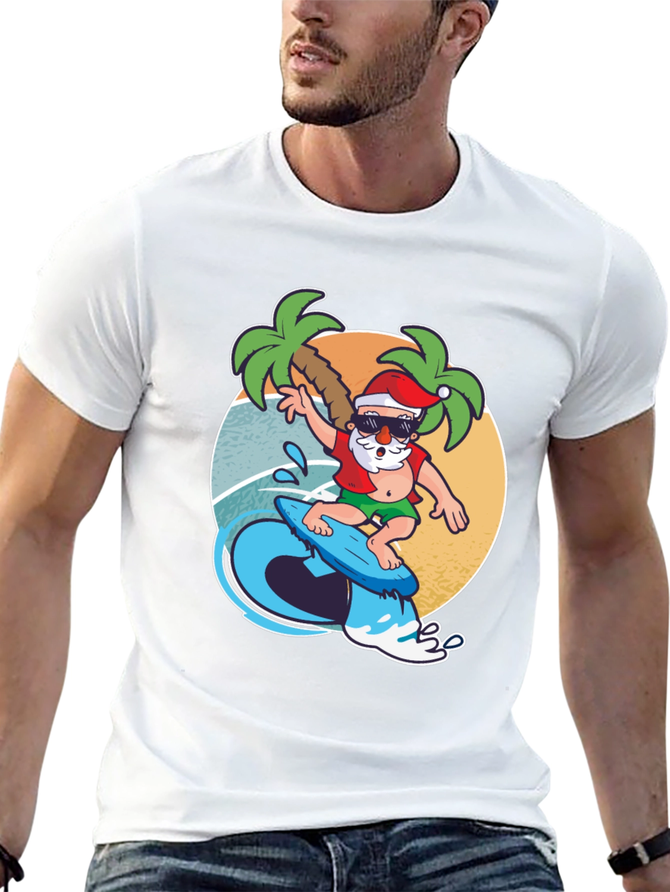 Surfing Santa T-Shirt - Holiday Beach Vibes