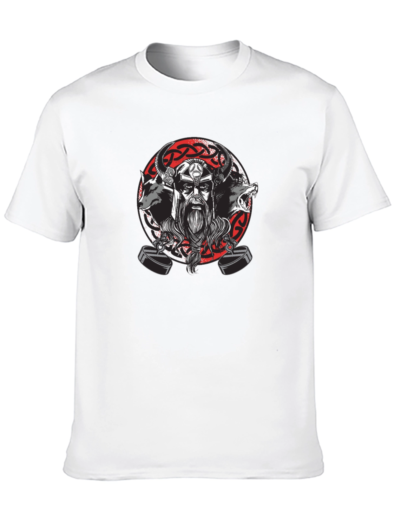 Viking Warrior Black T-Shirt with Wolves