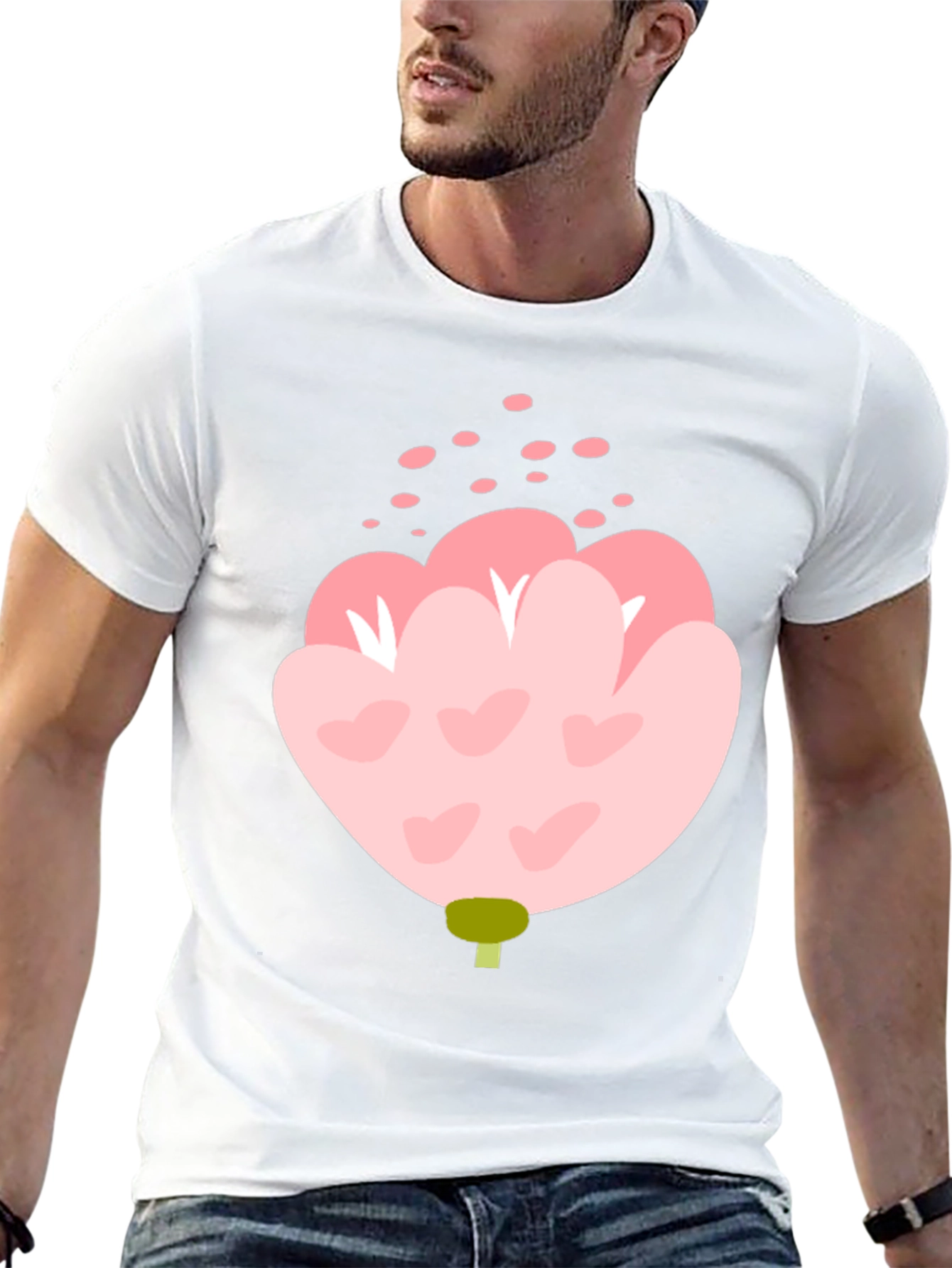 Pink Floral Graphic Tee - Black Cotton Blend