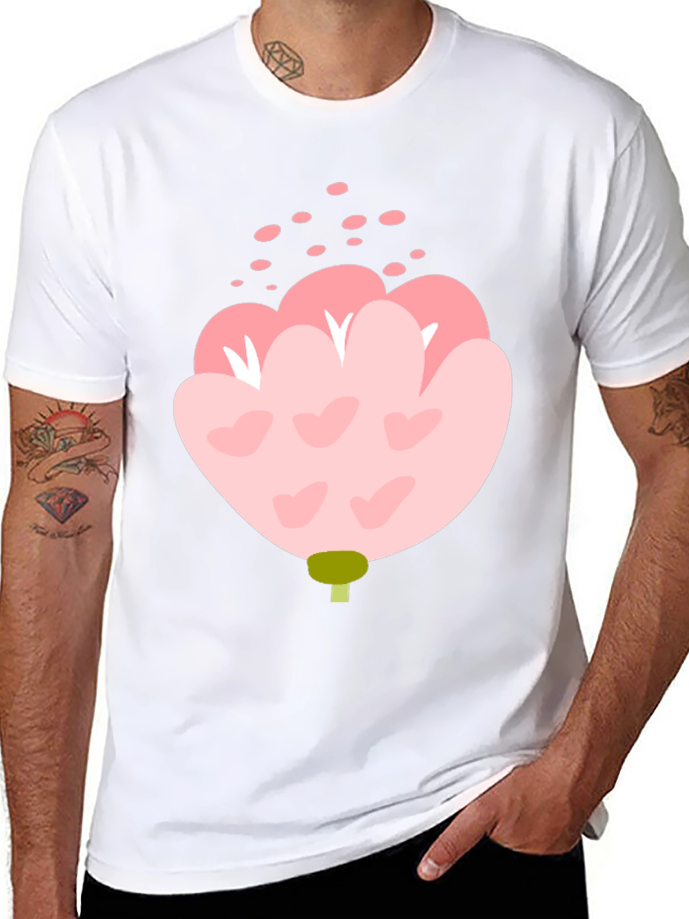 Pink Floral Graphic Tee - Black Cotton Blend