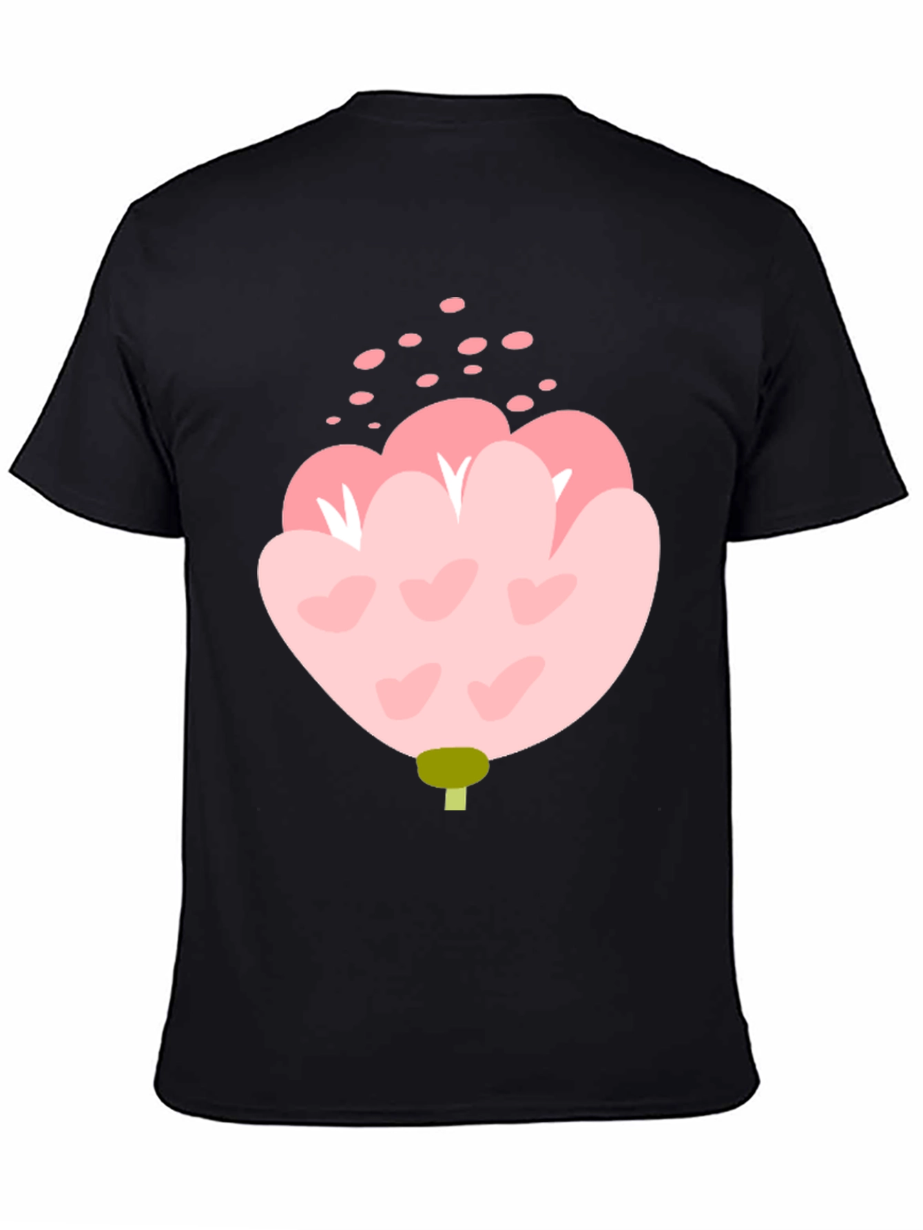 Pink Floral Graphic Tee - Black Cotton Blend