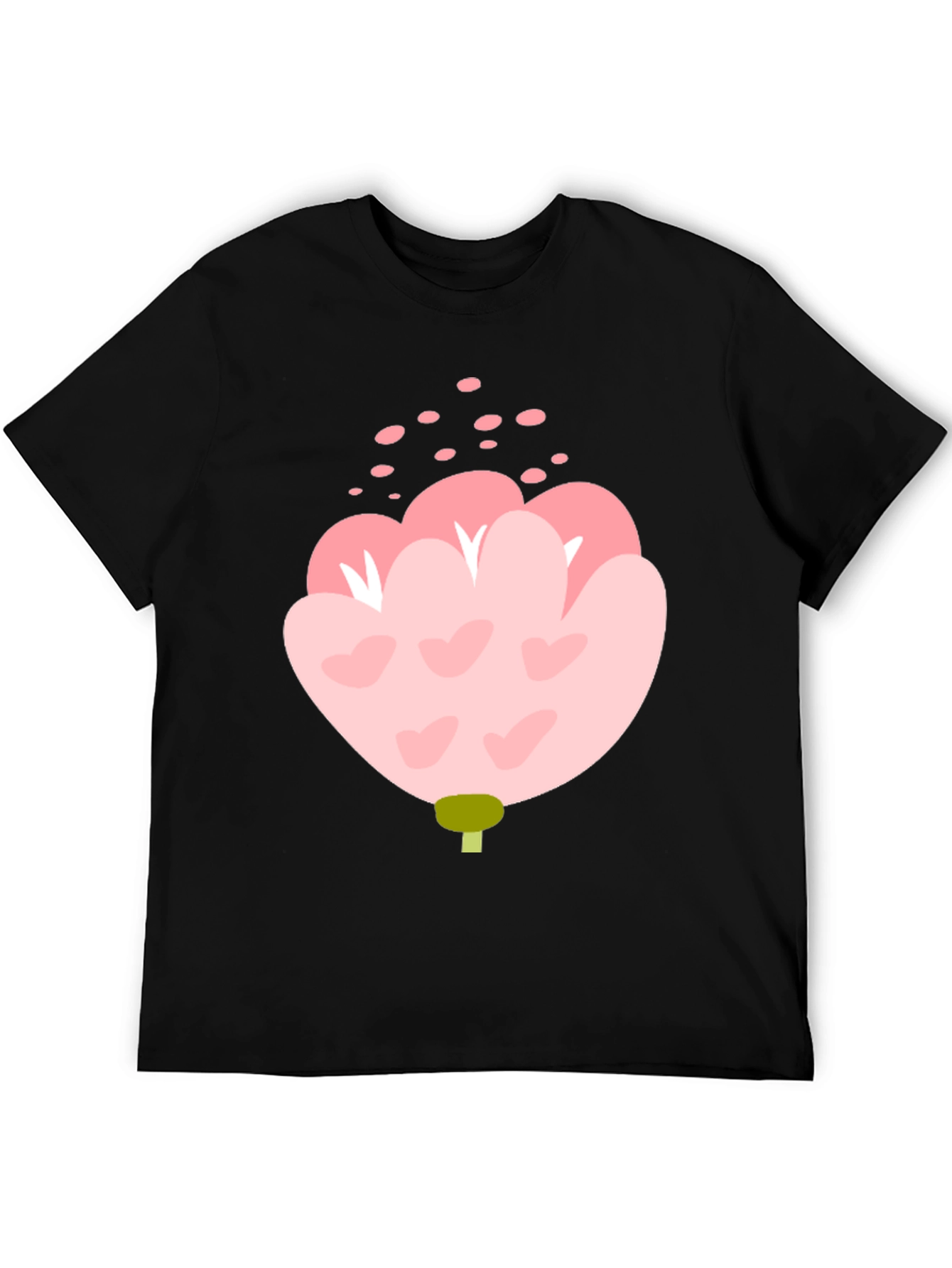 Pink Floral Graphic Tee - Black Cotton Blend