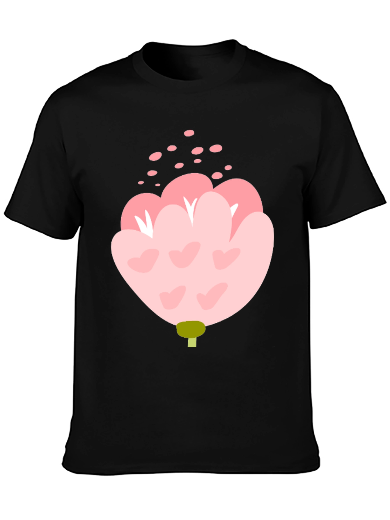 Pink Floral Graphic Tee - Black Cotton Blend