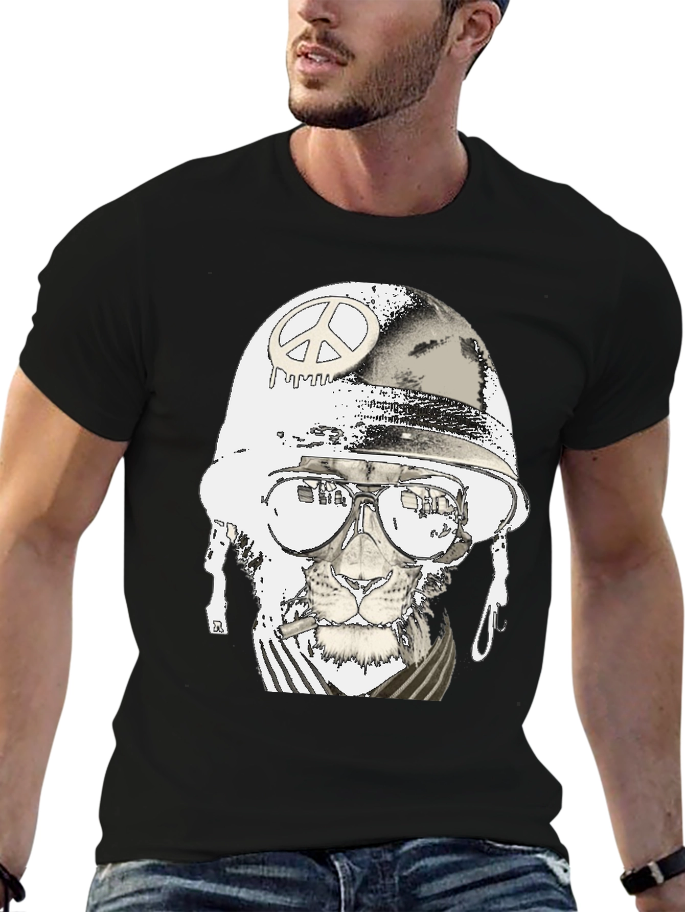 Peace Lion Graphic T-Shirt - Black
